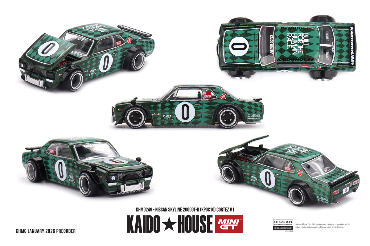 Kaido House x Mini GT 1/64 Nissan Skyline 2000GT-R (KPGC10) Cortez V1 KHMG249 Diecast Scale Model