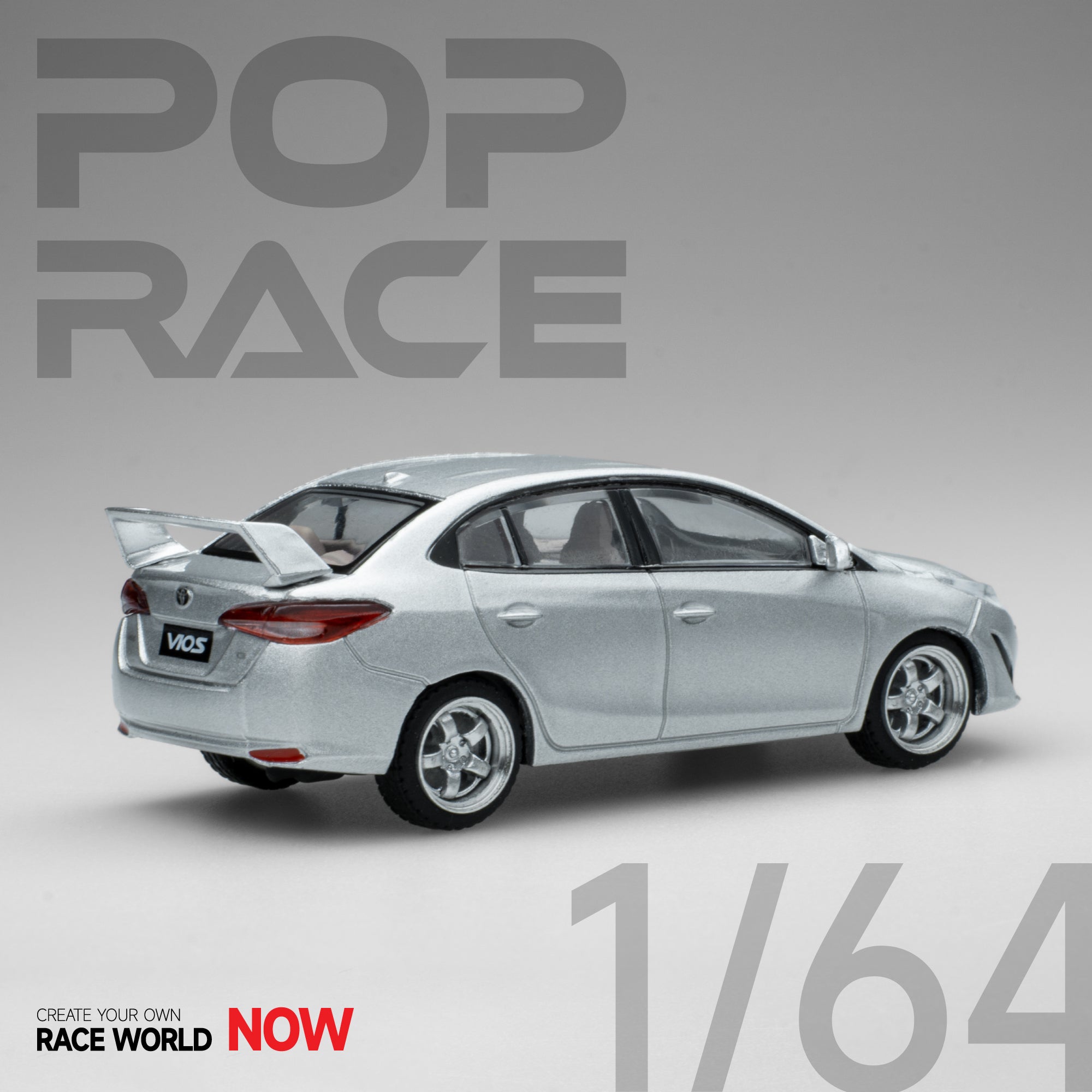 Pop Race 1/64 Toyota Vios Silver PR64-TVIO-22SLC Diecast Scale Model