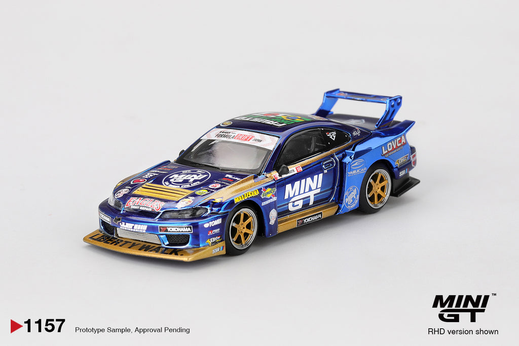 Mini GT 1/64 Nissan Silvia (S15) LB-Super Silhouette #555 Team MINI GT Liberty Walk 2025 Formula Drift MGT01157-R Diecast Scale Model