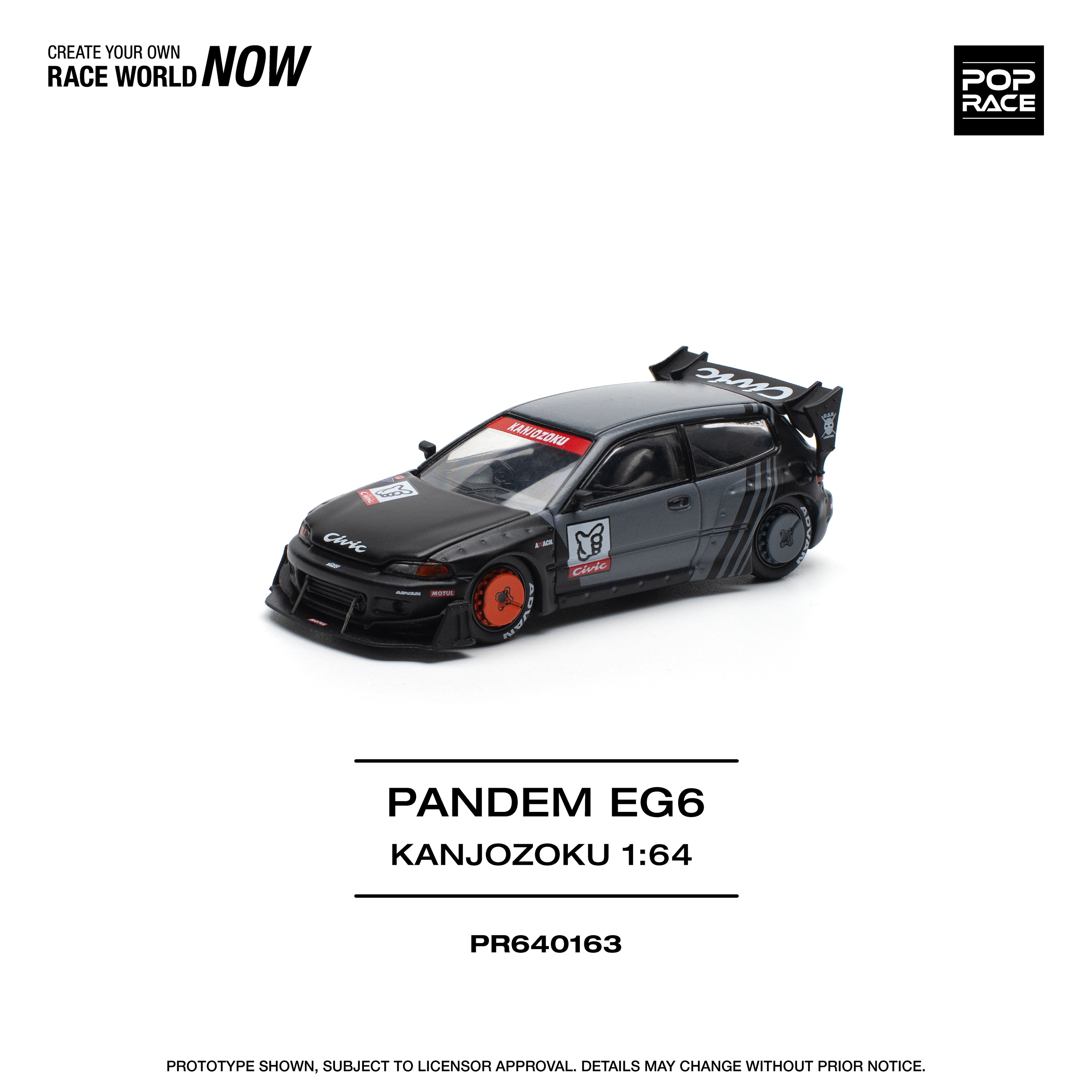 Pop Race 1/64 PANDEM CIVIC EG6 "KANJOZOKU" PR640163 Diecast Scale Model