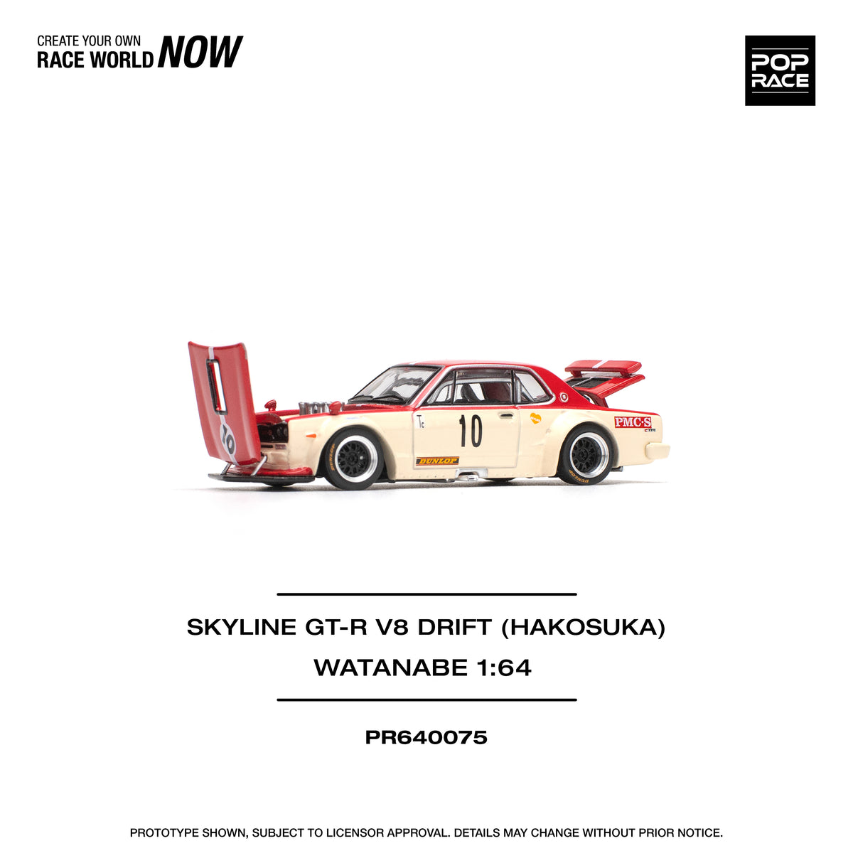 Pop Race 1/64 Nissan Skyline GT-R V8 Drift (Hakosuka) JP- Watanabe PR640075 Diecast Scale Model