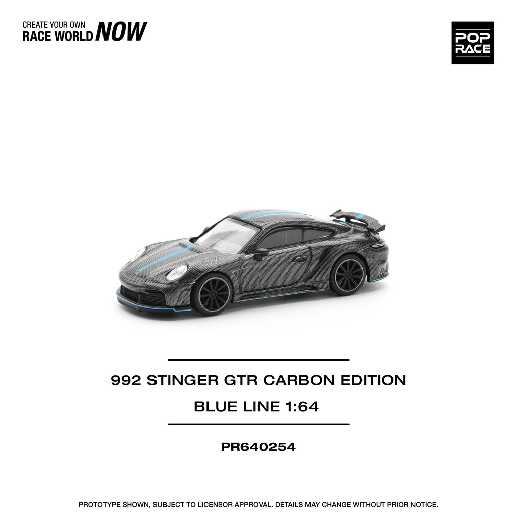 Pop Race 1/64 992 Stinger GTR Carbon Edition Blue Line PR640254 Diecast Scale Model