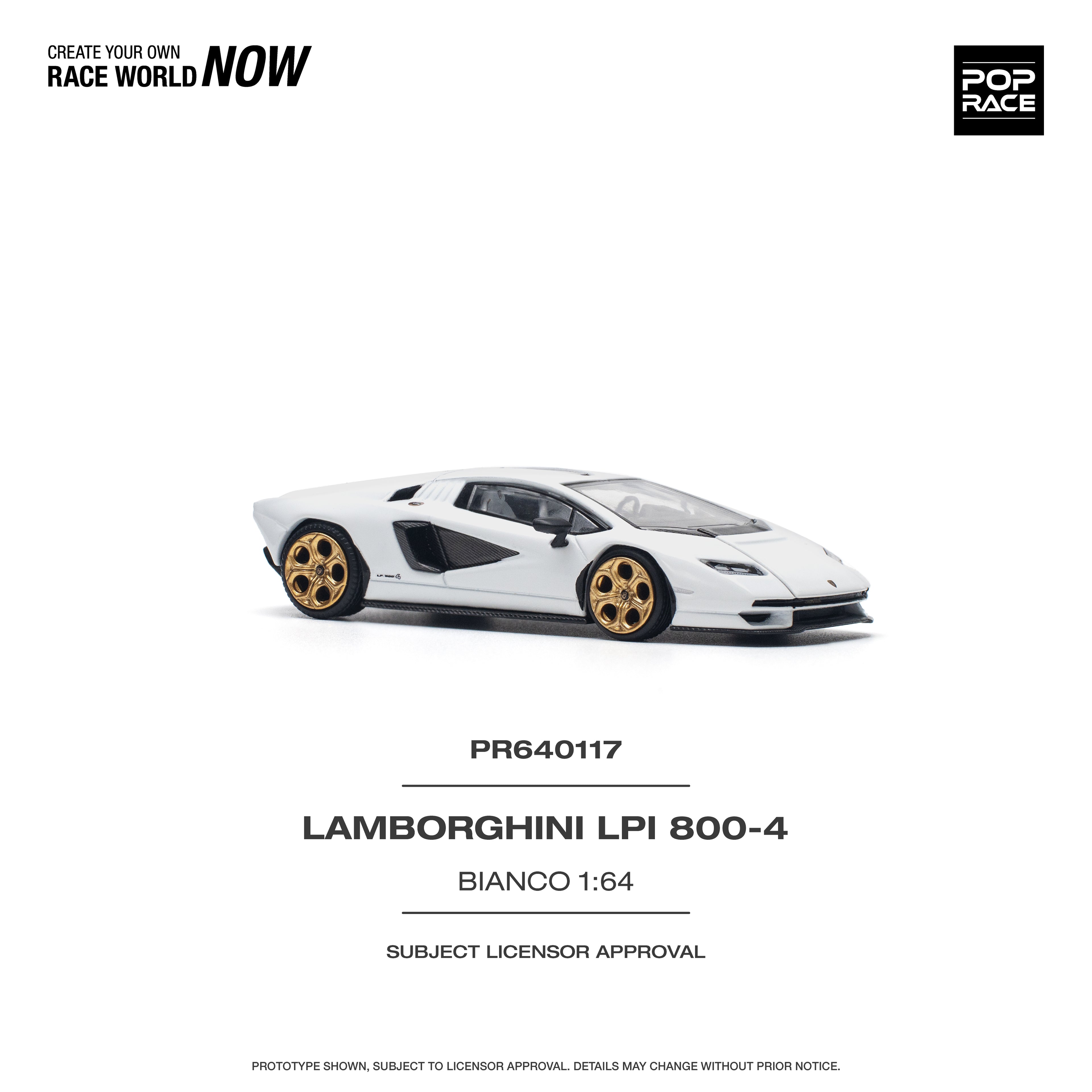Pop Race 1/64 Lamborghini Countach LPI 800-4 Bianco PR640117 Diecast Scale Model