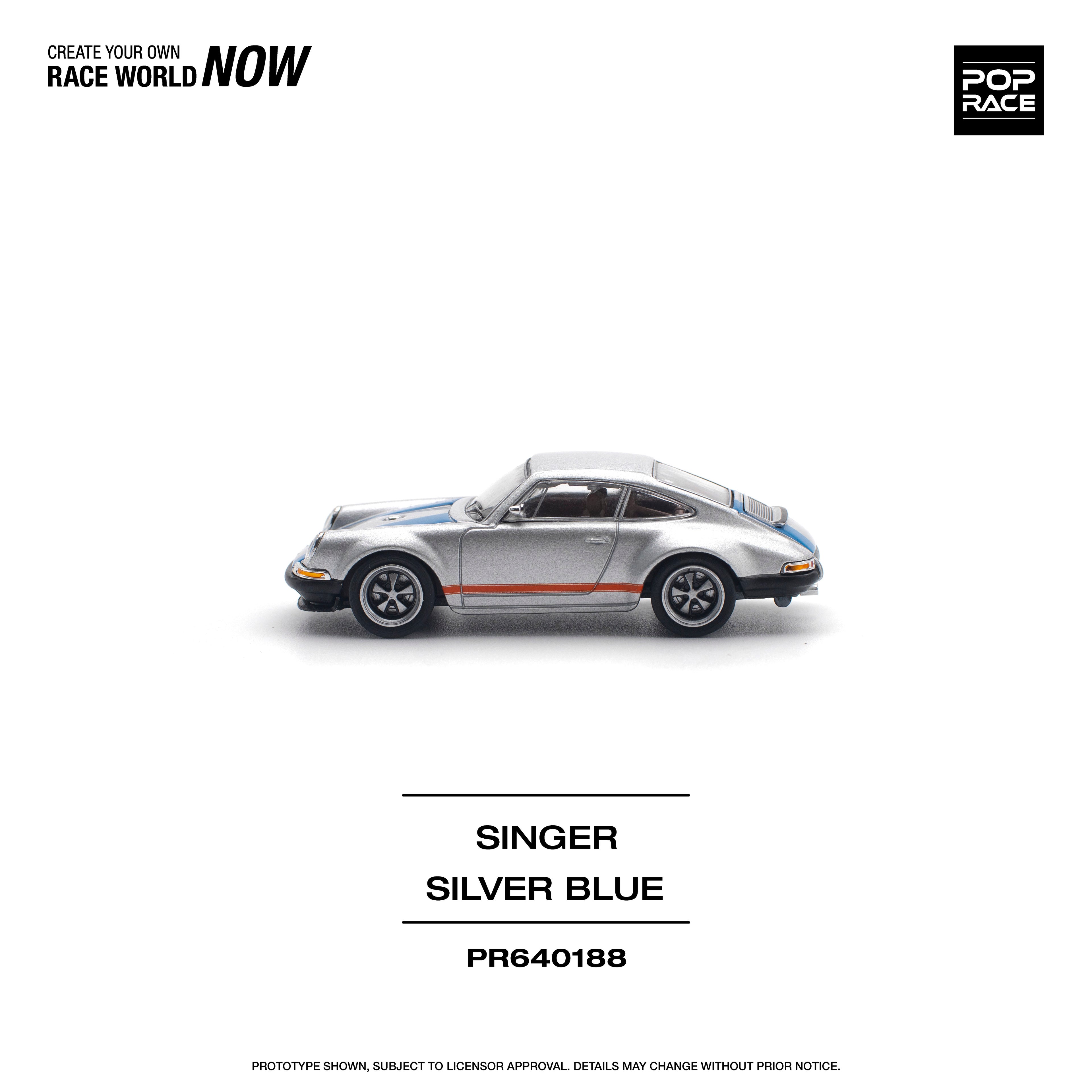 Pop Race 1/64 Porsche Singer Silver Blue PR640188 Diecast Scale Model