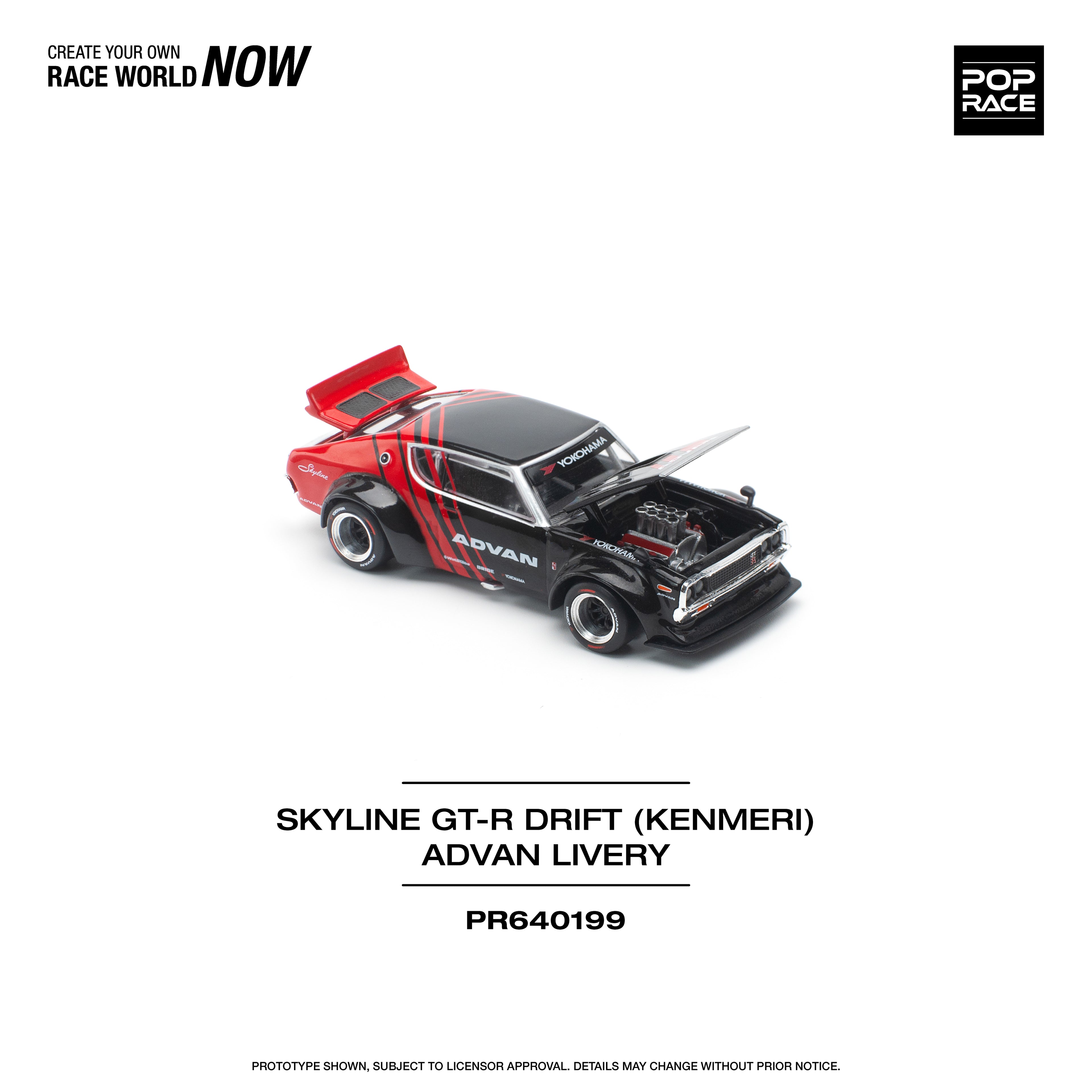 Pop Race 1/64 Skyline GT-R Drift (KENMERI) Advan Live PR640199 Diecast Scale Model