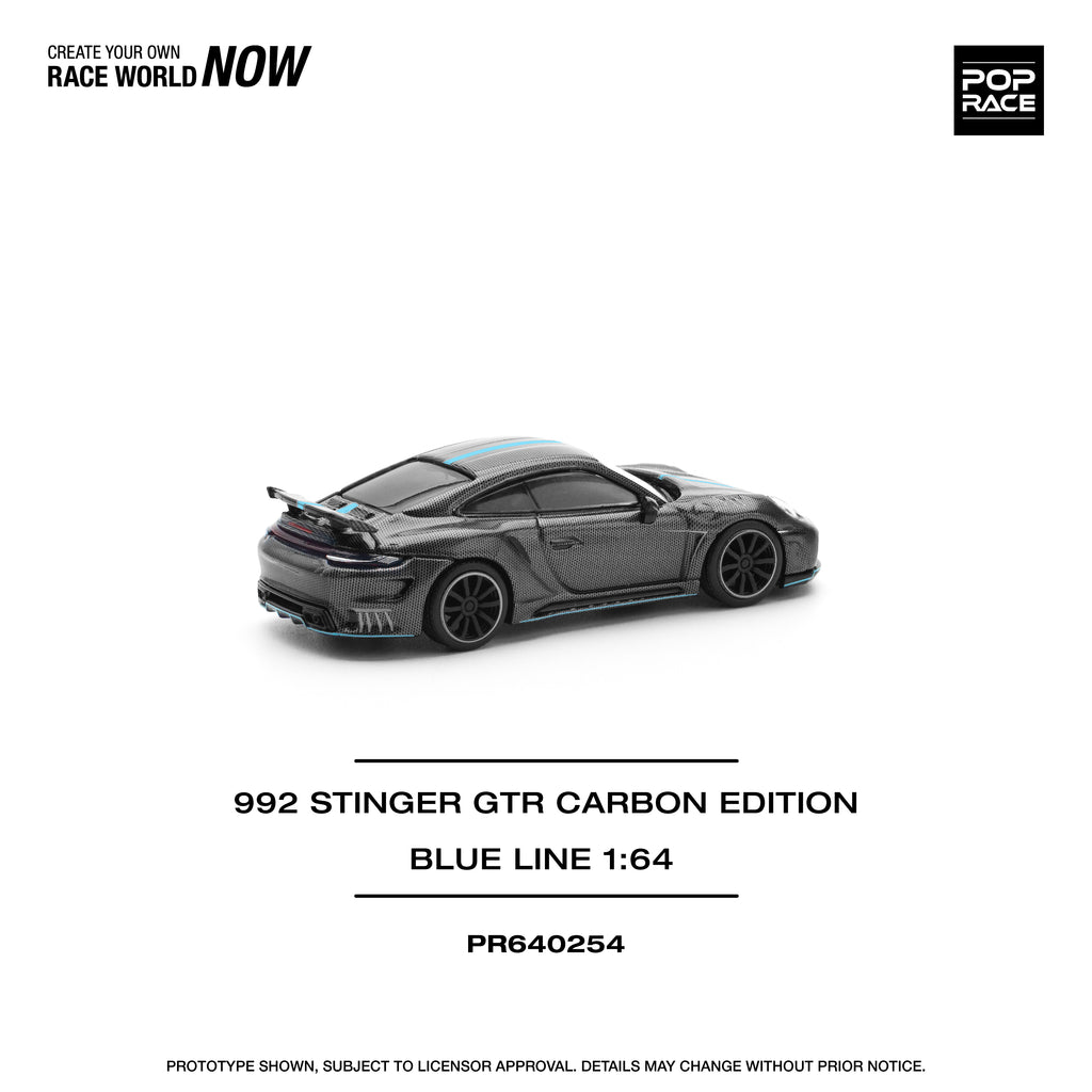 Pop Race 1/64 992 Stinger GTR Carbon Edition Blue Line PR640254 Diecast Scale Model