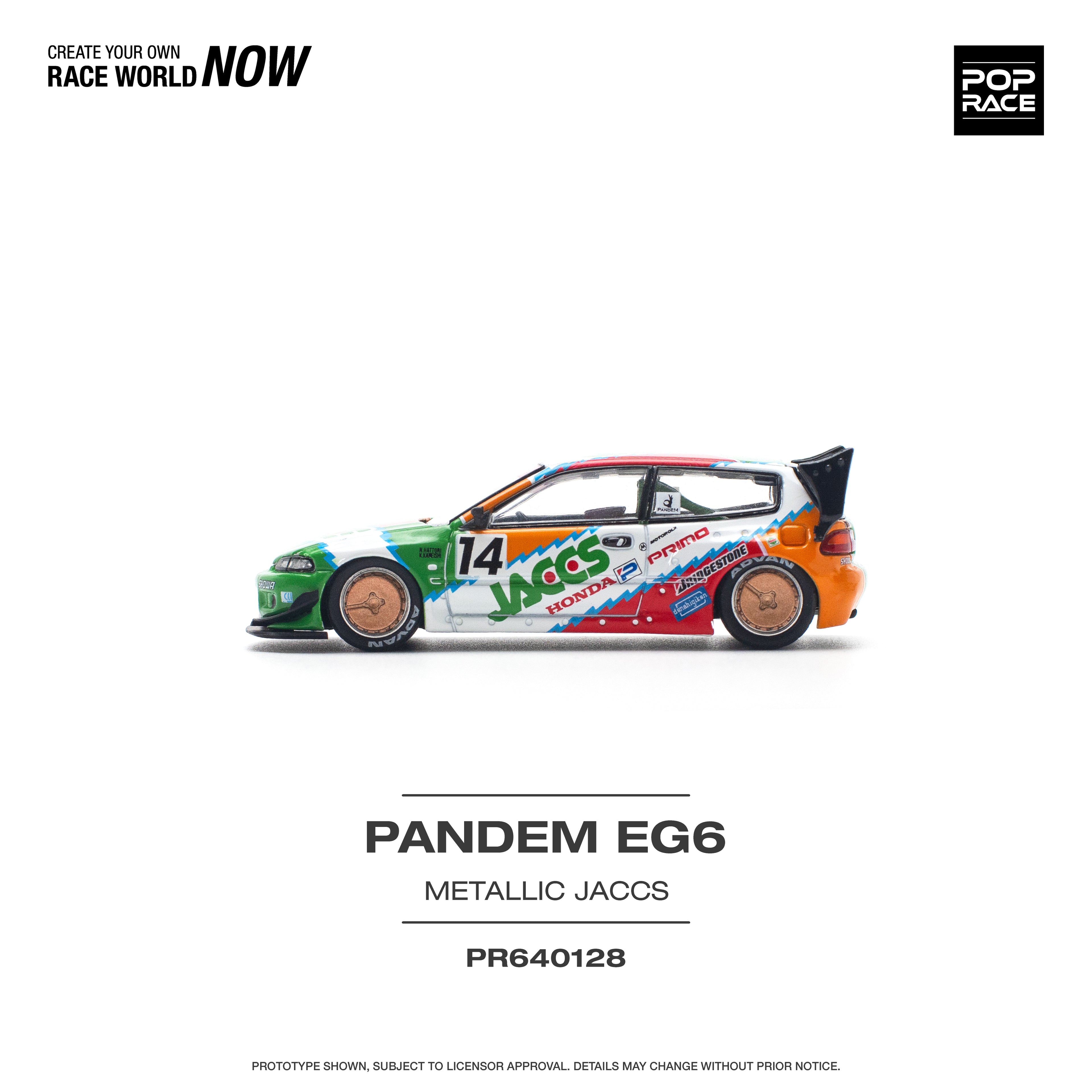 Pop Race 1/64 PANDEM CIVIC EG6 v1.5 JACCS PR640128 Diecast Scale Model
