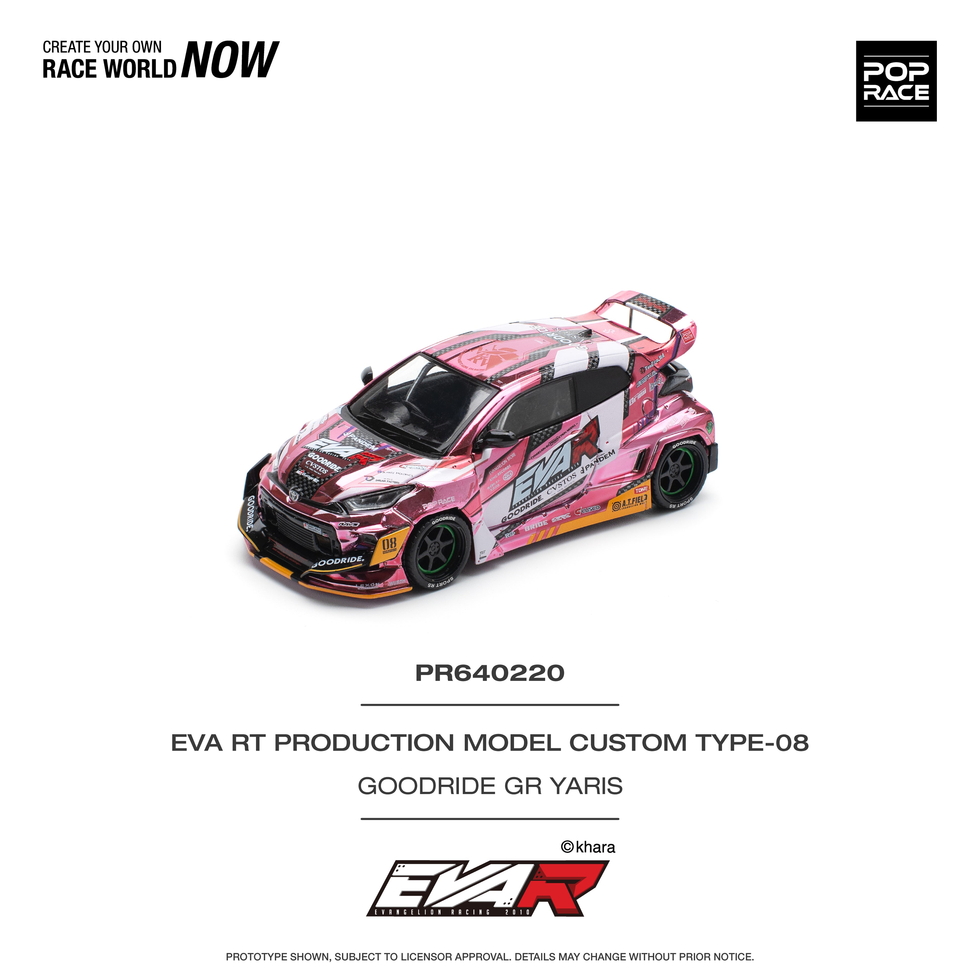 Pop Race 1/64 EVA RT Production Model Custom Type-08 Goodride GR Yaris Pink PR640220 Diecast Scale Model