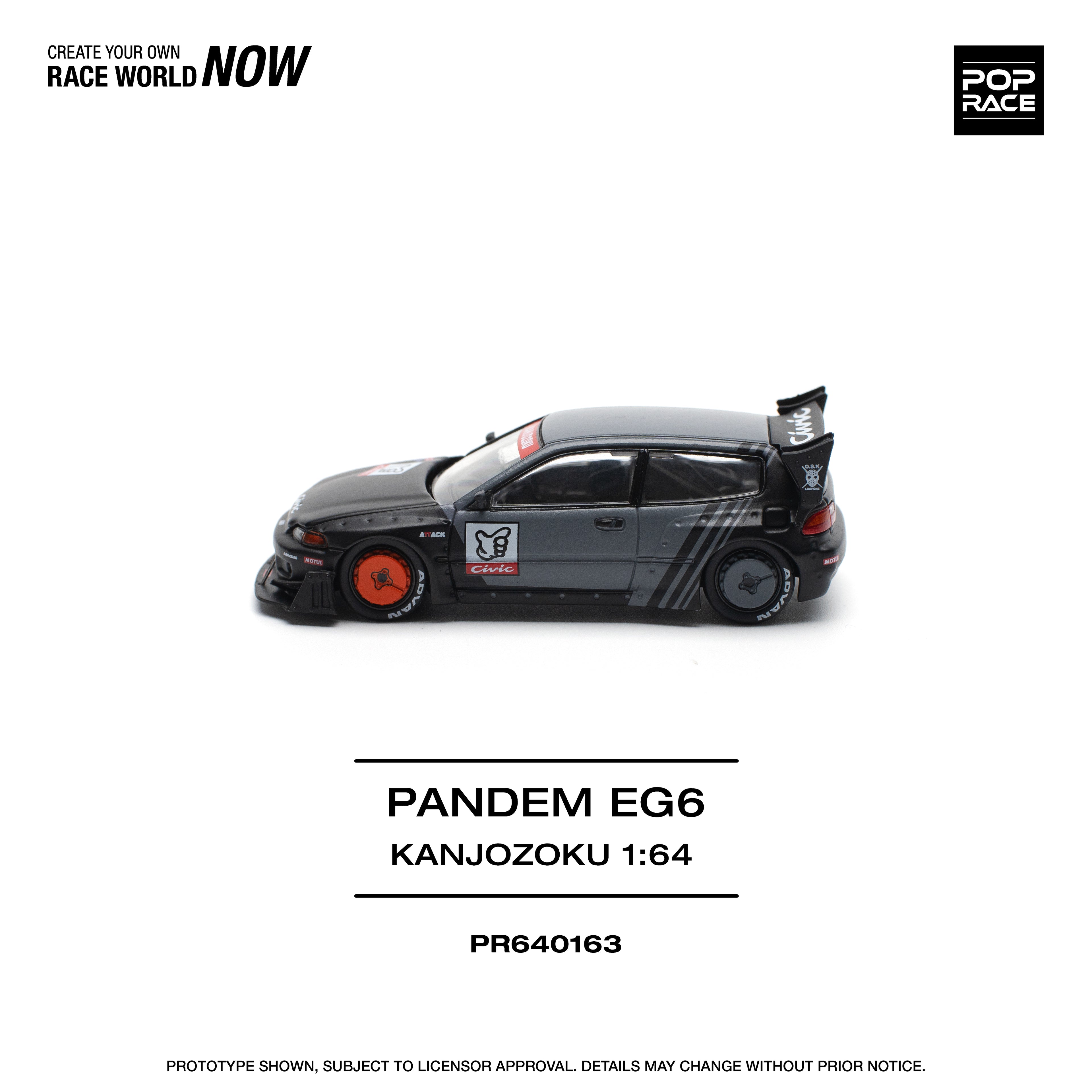 Pop Race 1/64 PANDEM CIVIC EG6 "KANJOZOKU" PR640163 Diecast Scale Model