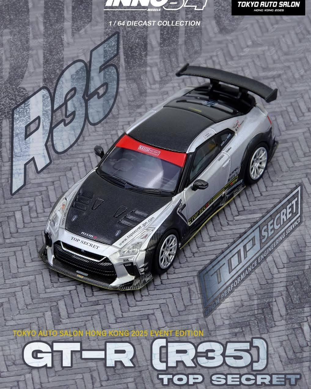 Inno64 1/64  Top Secret GT-R R35 Silver TAS-HK Event Exclusive Diecast Scale Model IN64-R35TS-TASHK25
