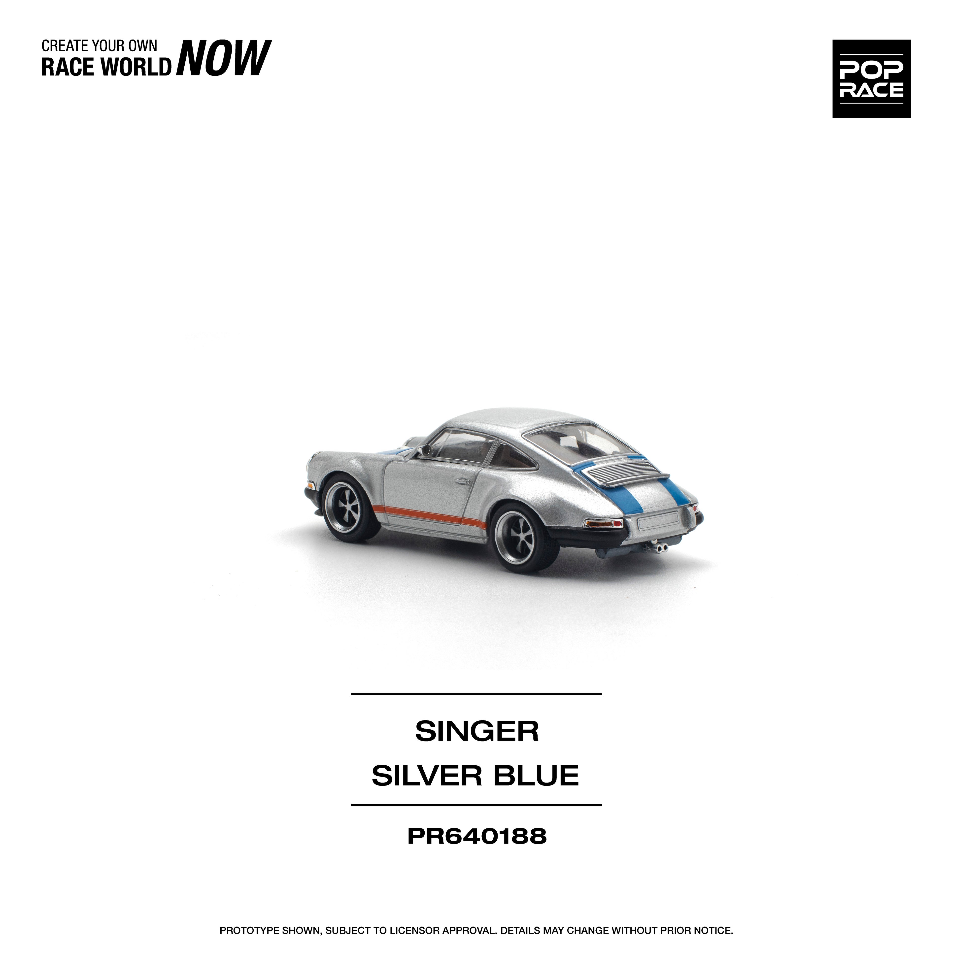Pop Race 1/64 Porsche Singer Silver Blue PR640188 Diecast Scale Model
