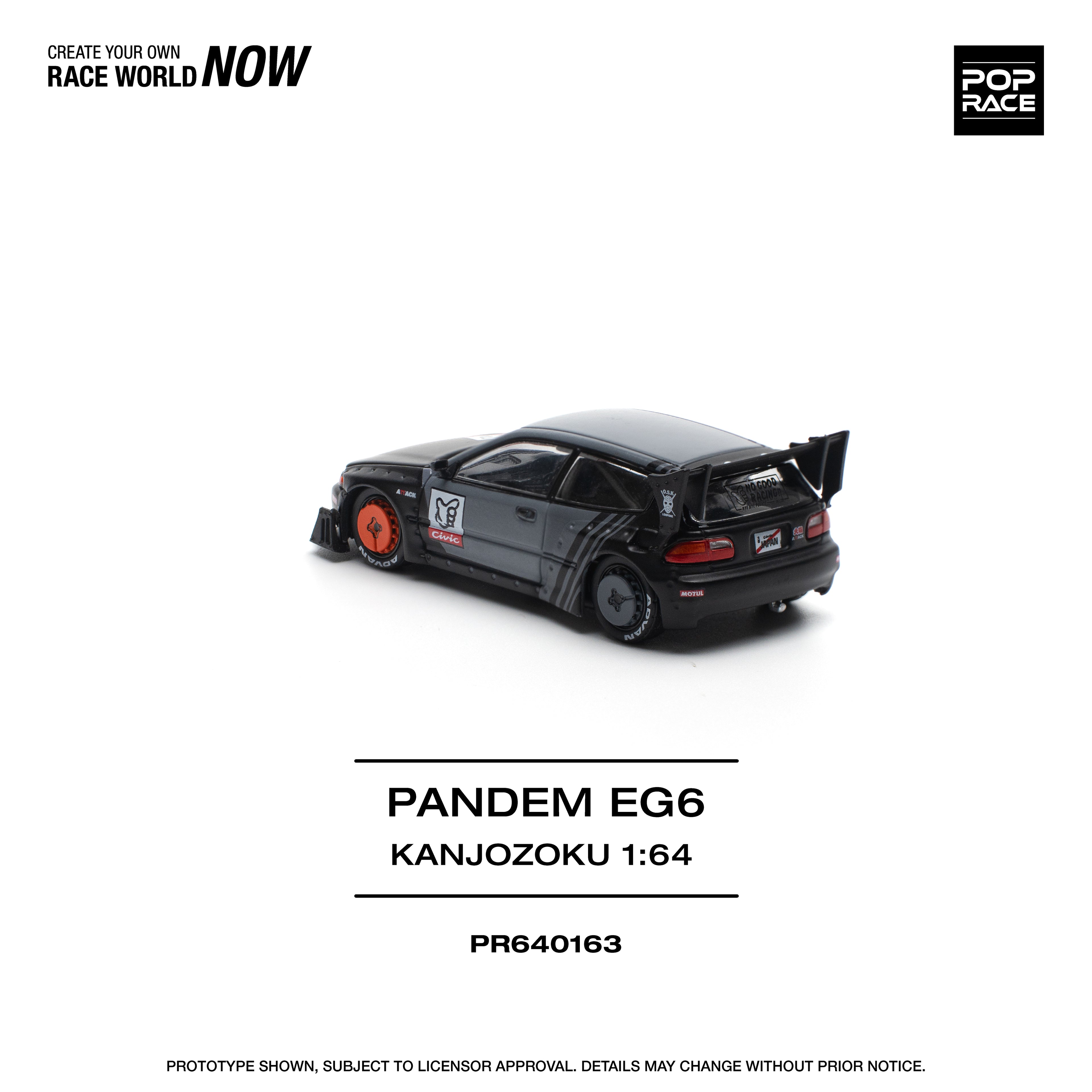 Pop Race 1/64 PANDEM CIVIC EG6 "KANJOZOKU" PR640163 Diecast Scale Model