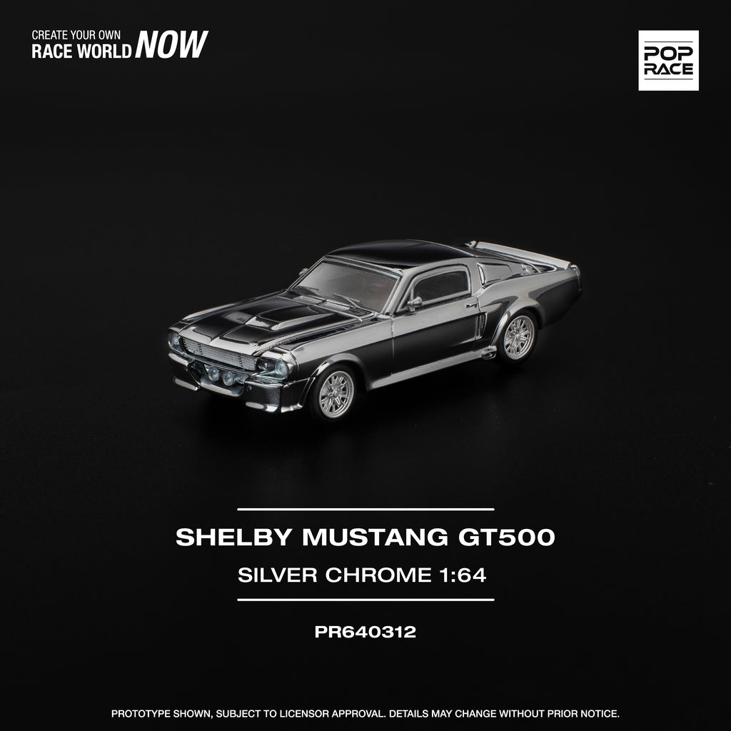Pop Race 1/64 Shelby Mustang GT500 Silver Chrome PR640312 Diecast Scale Model