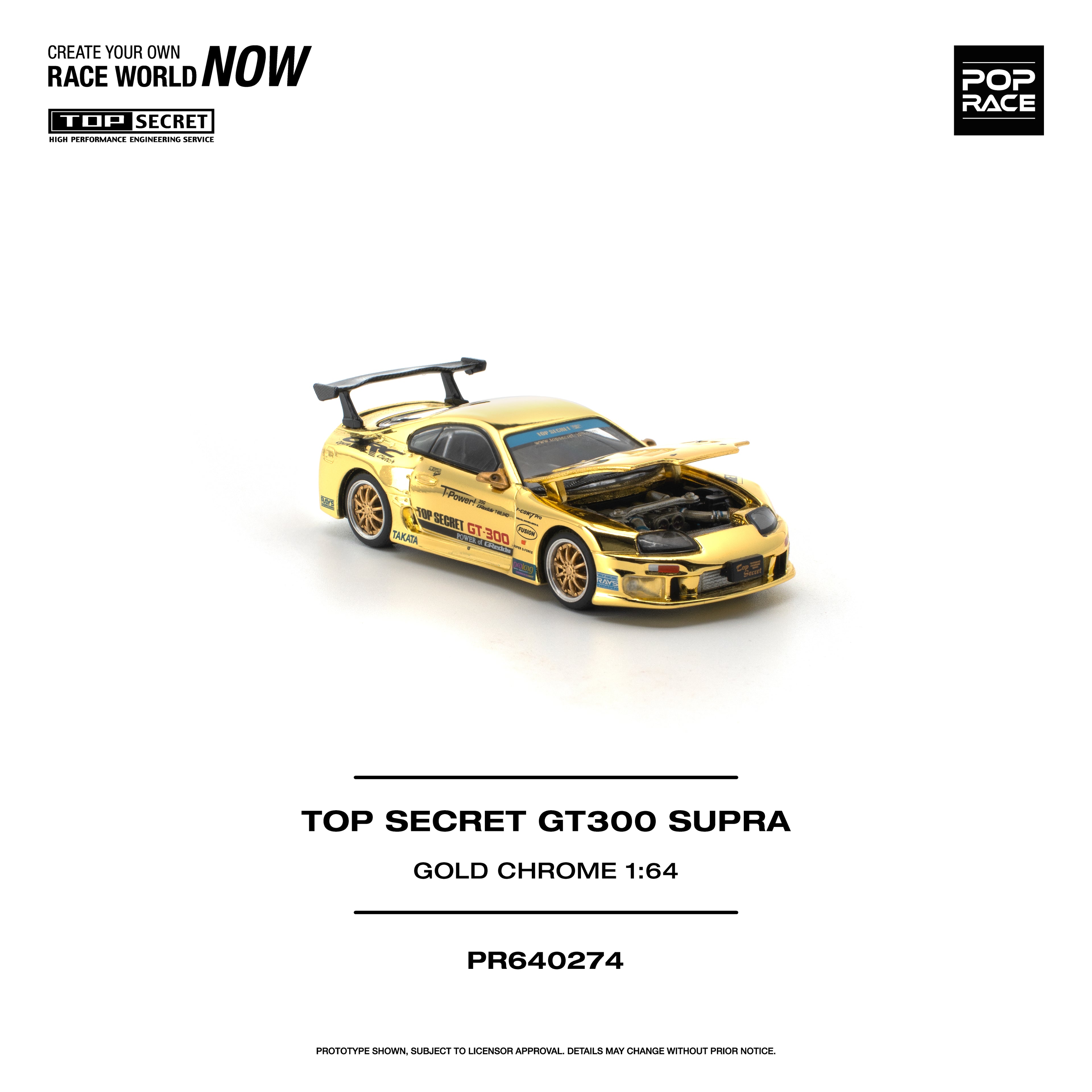[PRE ORDER] Pop Race 1/64 Top Secret GT300 Supra Gold Chrome PR640274 Diecast Scale Model