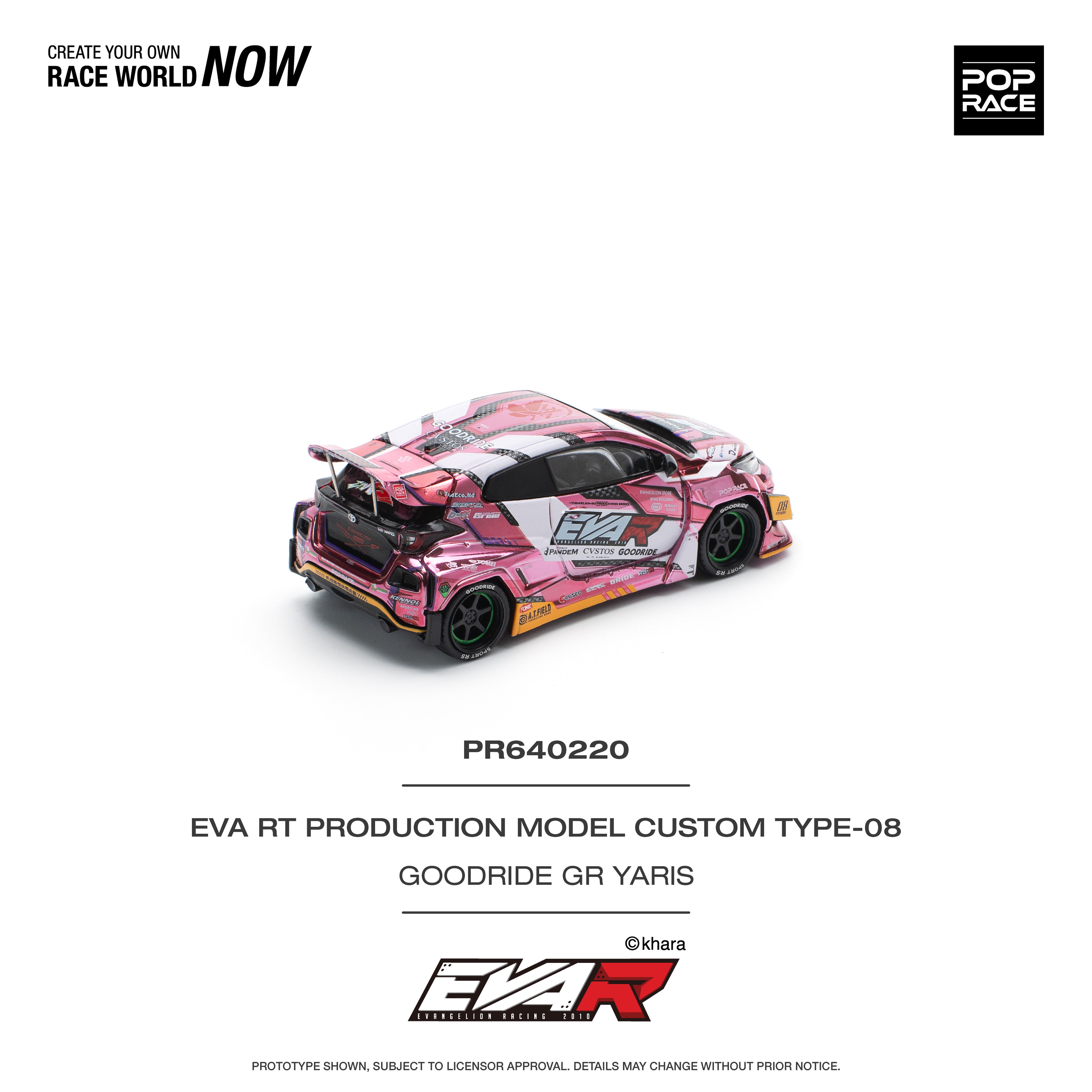 Pop Race 1/64 EVA RT Production Model Custom Type-08 Goodride GR Yaris Pink PR640220 Diecast Scale Model