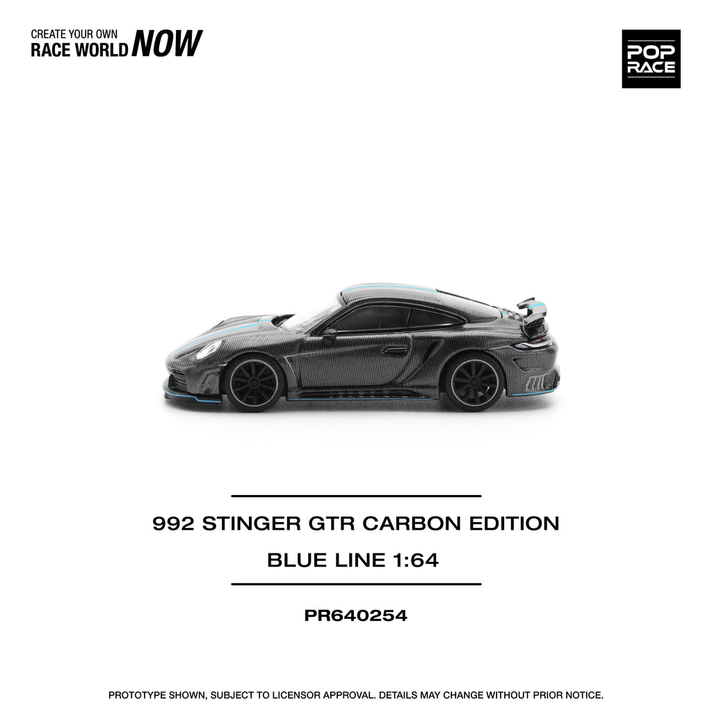 Pop Race 1/64 992 Stinger GTR Carbon Edition Blue Line PR640254 Diecast Scale Model