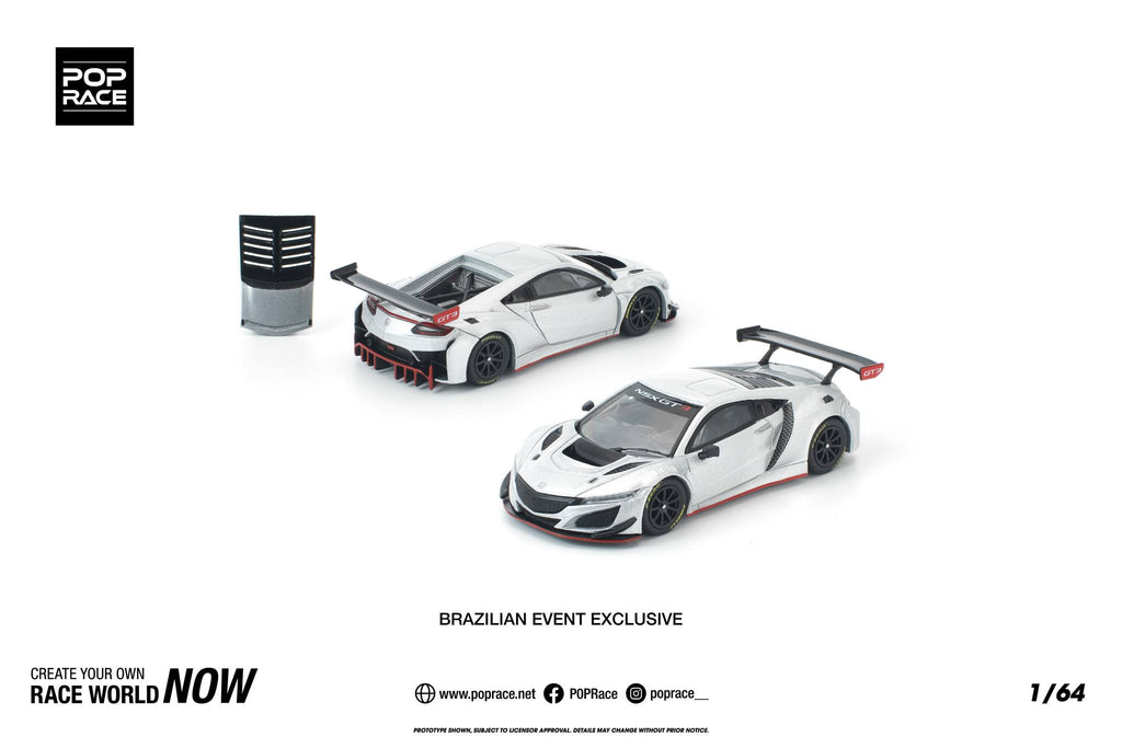 Pop Race 1/64 Brazil Event Exclusive Set RWB 997 Blue (PR640444) / Honda NSX GT3 EVO222 Silver (PR640445) Diecast Scale Model Car