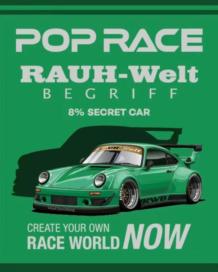 Pop Race 1/64 RWB Green with Chance of Chase HEC Exclusive PR640499 Diecast Scale Model