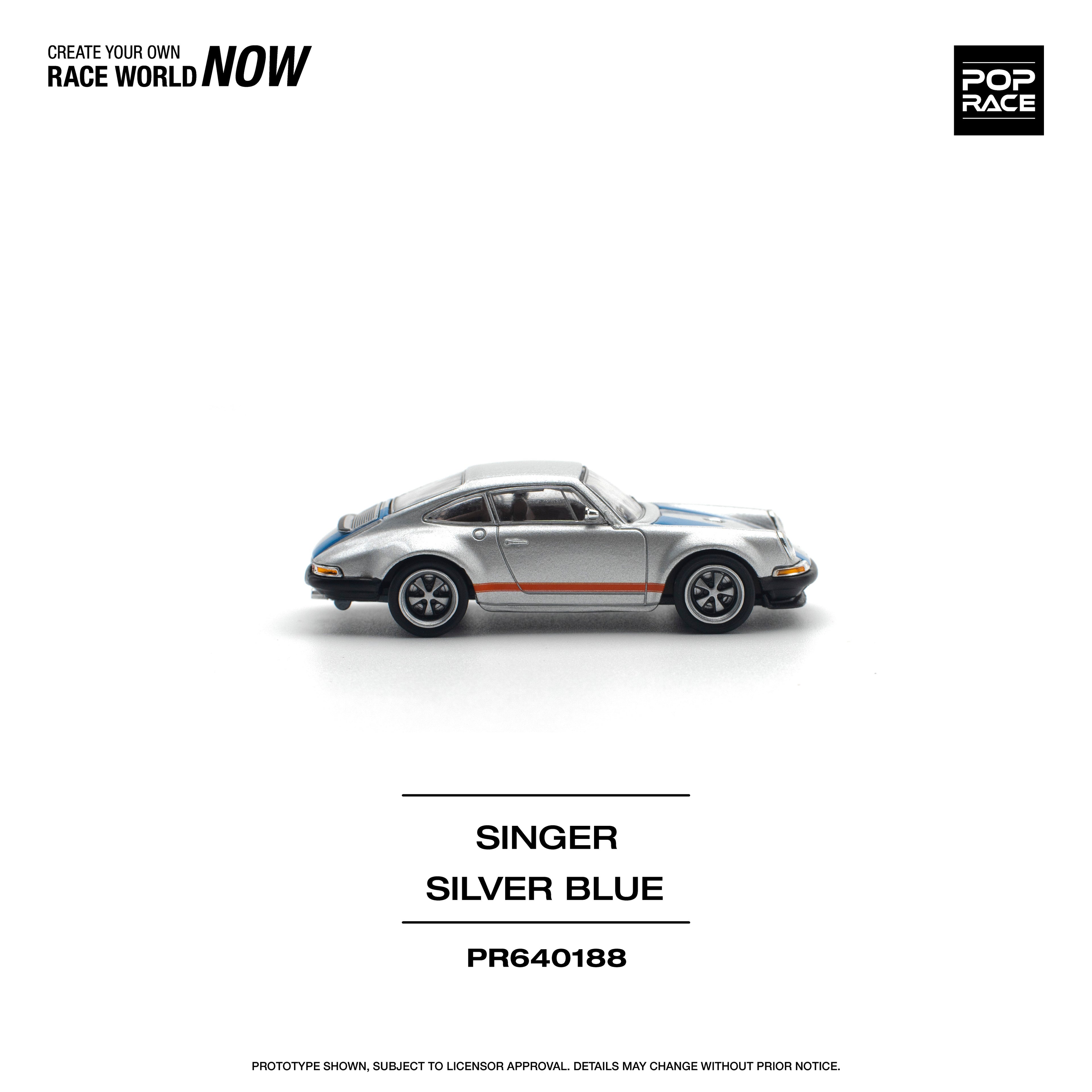 Pop Race 1/64 Porsche Singer Silver Blue PR640188 Diecast Scale Model