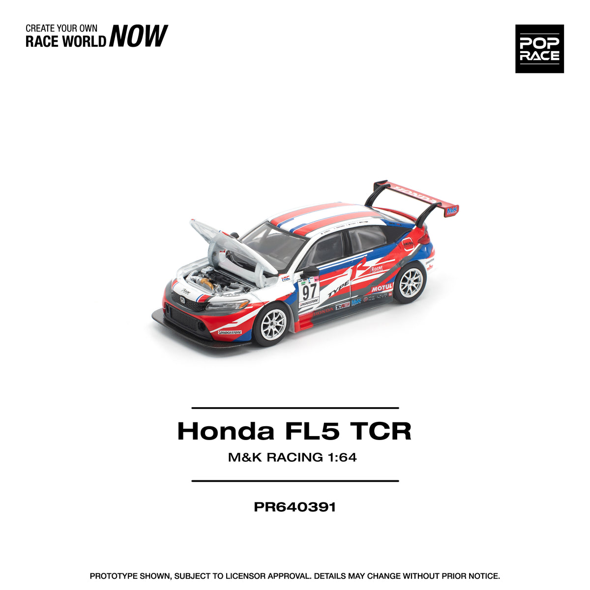 Pop Race 1/64 Honda Civic Type-R FL5 TCR M&K Racing PR640391 Diecast Scale Model