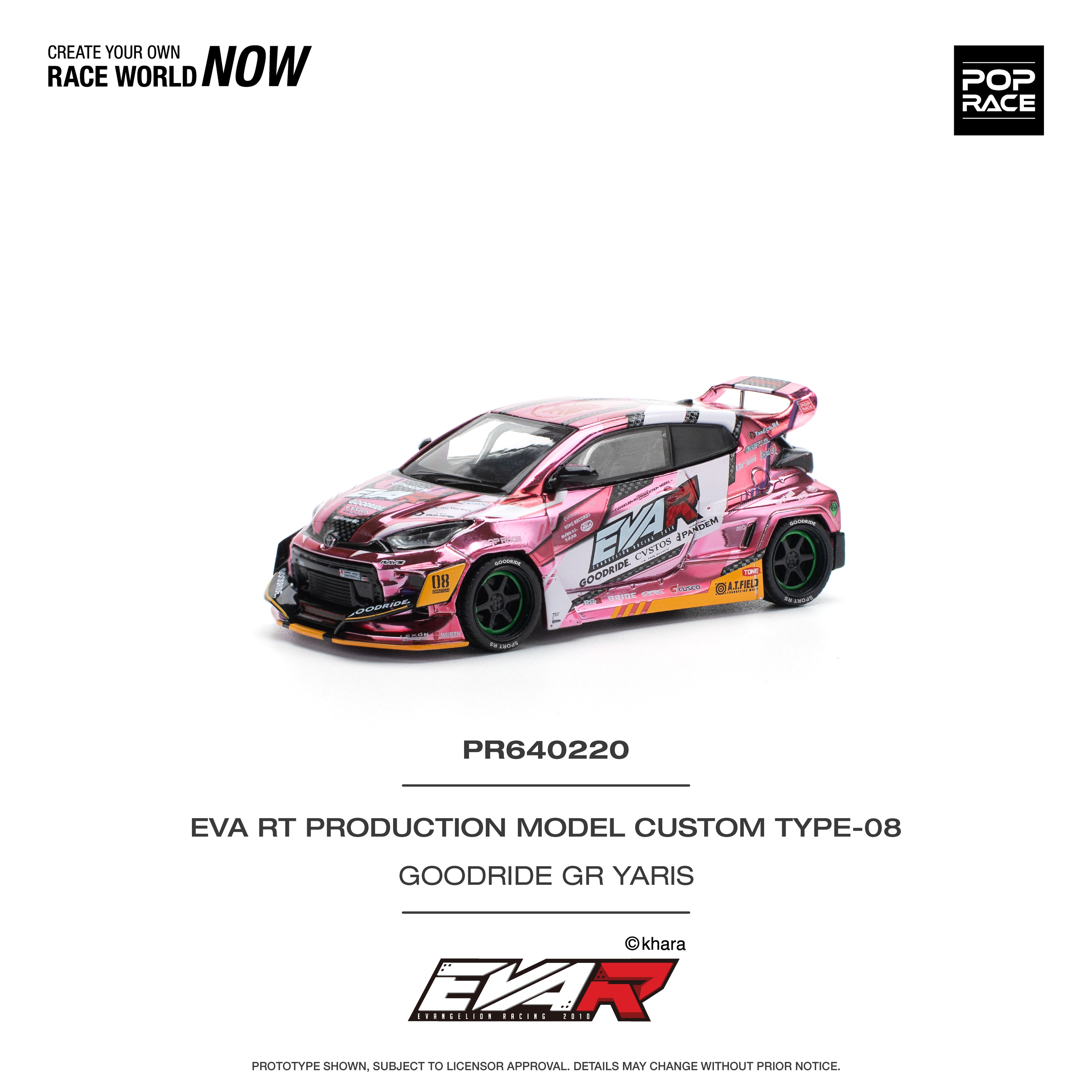 Pop Race 1/64 EVA RT Production Model Custom Type-08 Goodride GR Yaris Pink PR640220 Diecast Scale Model