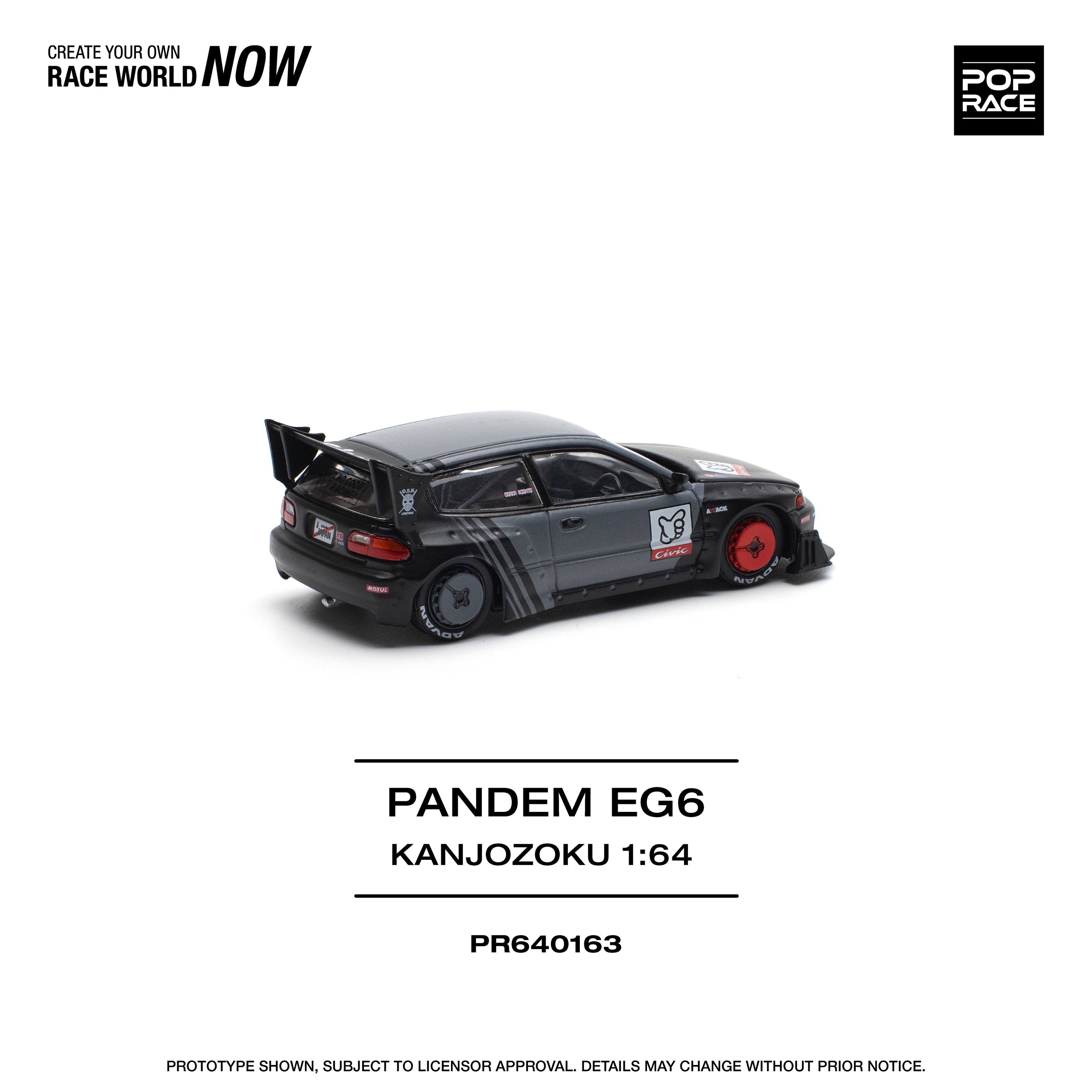 Pop Race 1/64 PANDEM CIVIC EG6 "KANJOZOKU" PR640163 Diecast Scale Model