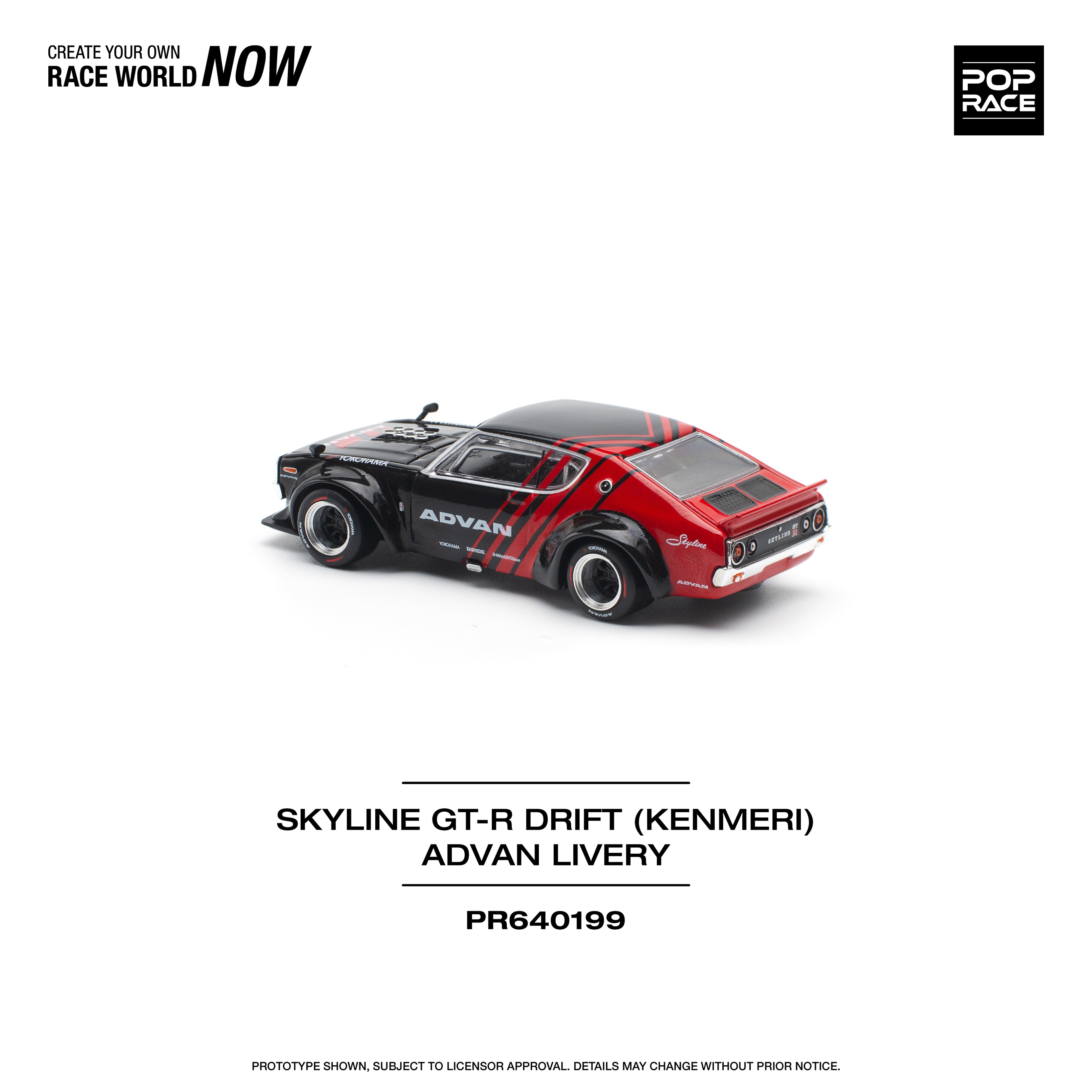 Pop Race 1/64 Skyline GT-R Drift (KENMERI) Advan Live PR640199 Diecast Scale Model