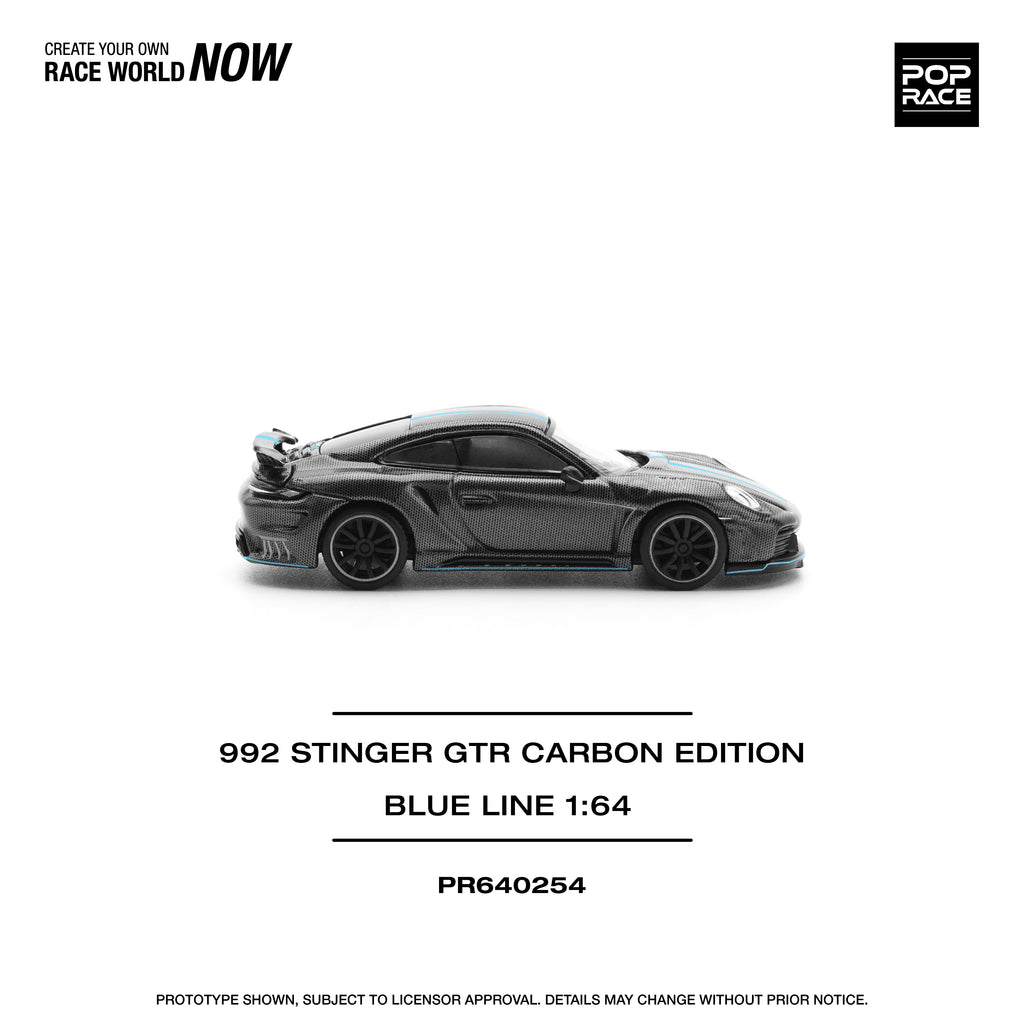 Pop Race 1/64 992 Stinger GTR Carbon Edition Blue Line PR640254 Diecast Scale Model