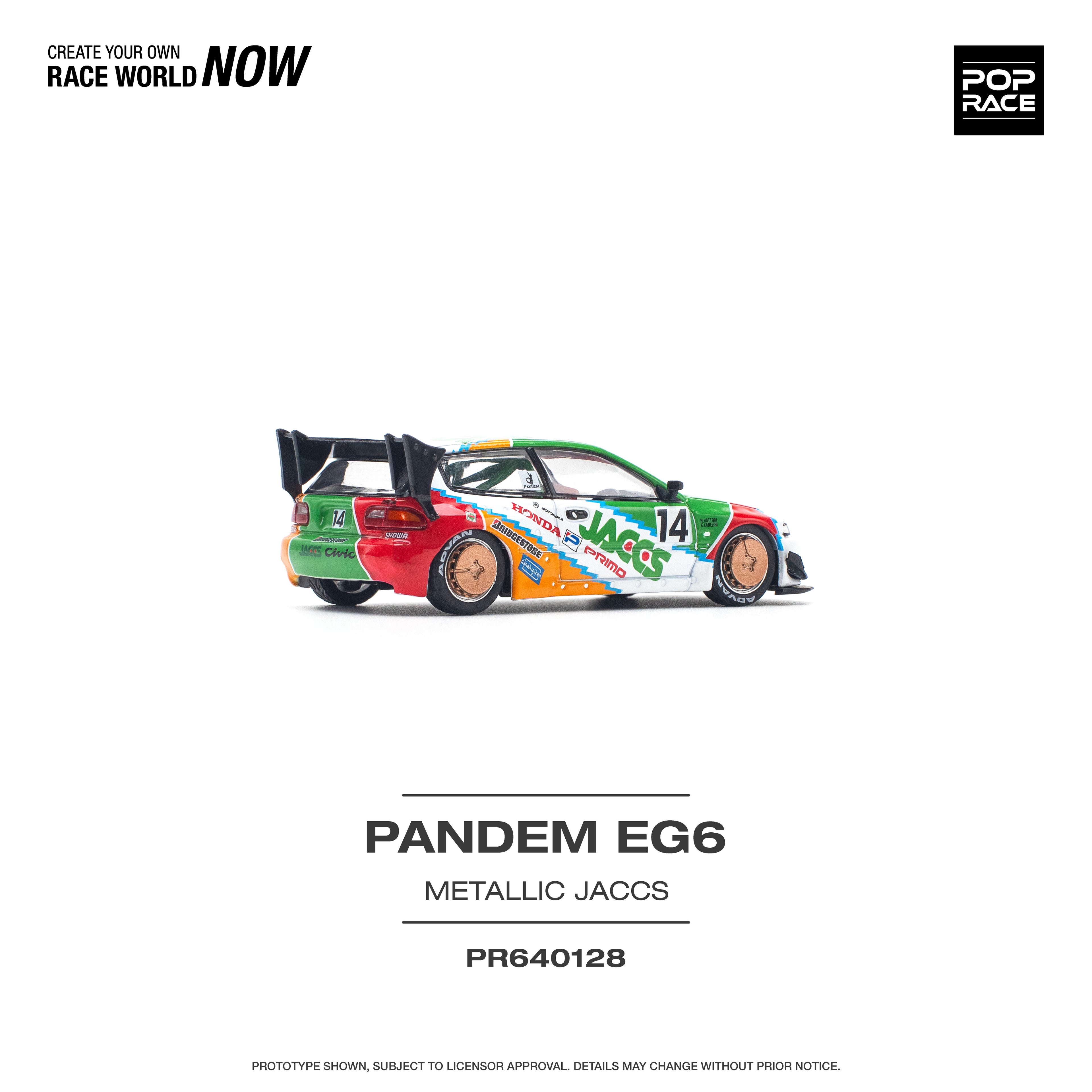 Pop Race 1/64 PANDEM CIVIC EG6 v1.5 JACCS PR640128 Diecast Scale Model