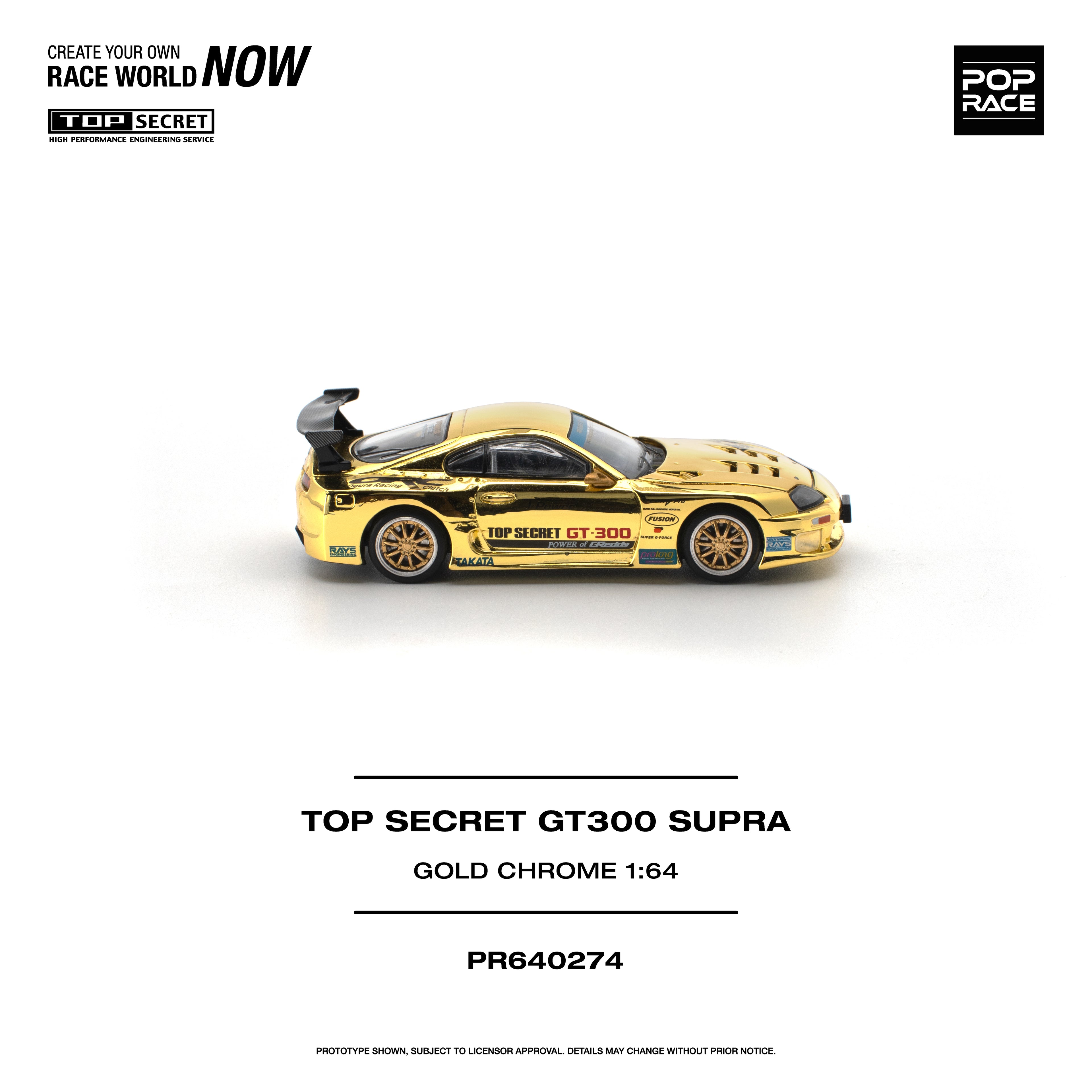 [PRE ORDER] Pop Race 1/64 Top Secret GT300 Supra Gold Chrome PR640274 Diecast Scale Model