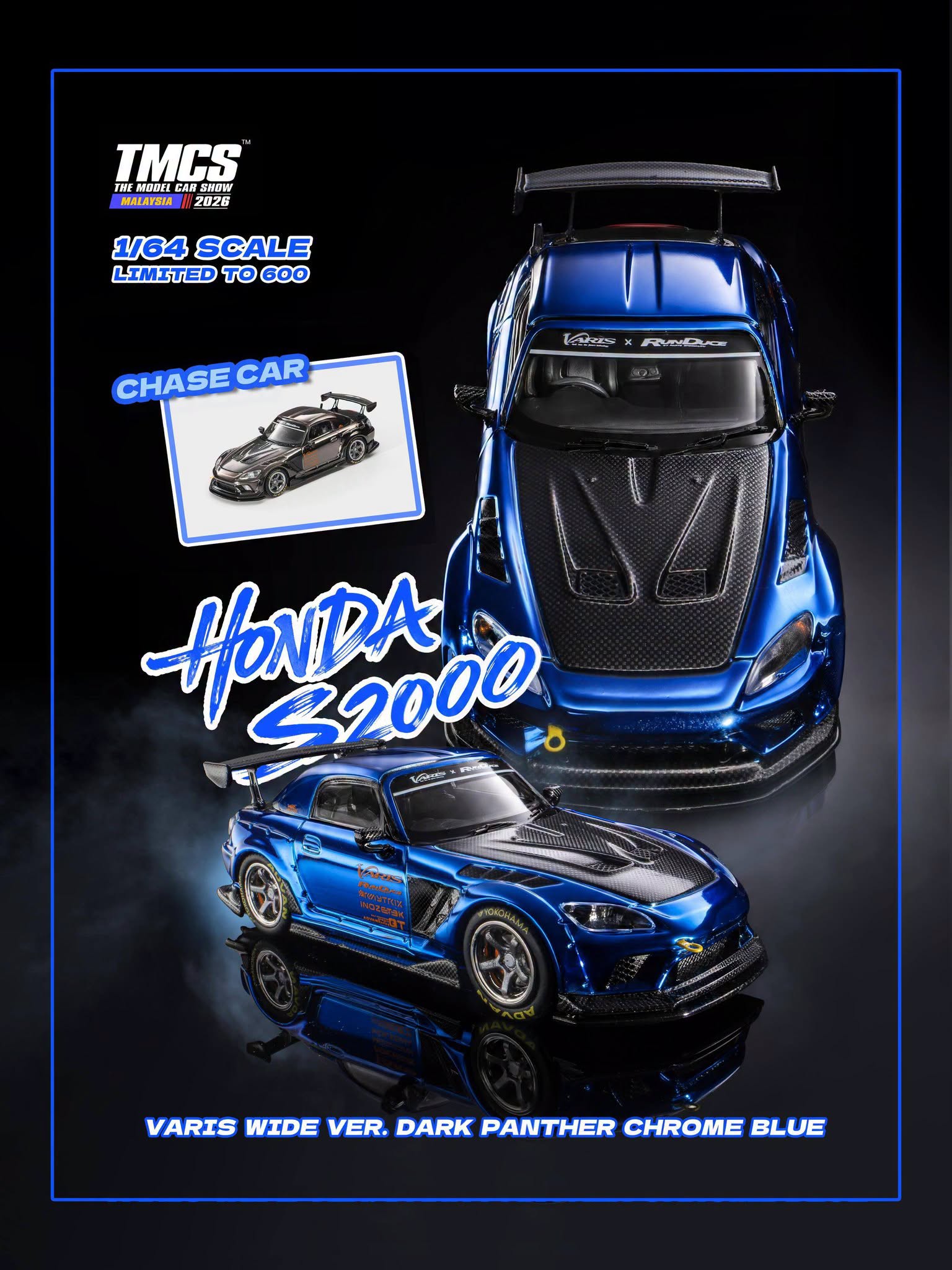 Liomio 1/64 Honda S2000 Varis Wide ver. Dark Panther Chrome Blue LI64-HSVW-TMCS2026 Diecast Scale Model