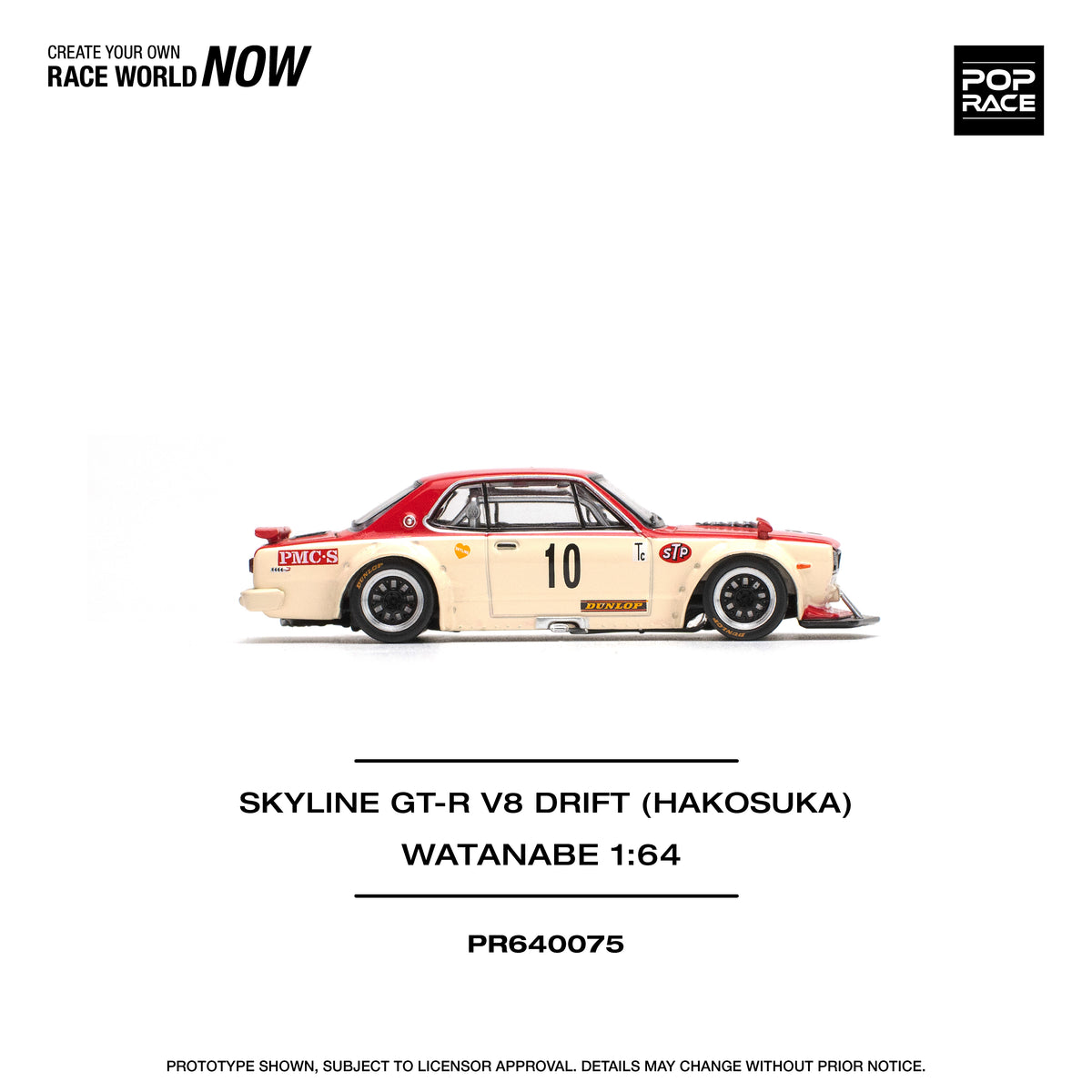 Pop Race 1/64 Nissan Skyline GT-R V8 Drift (Hakosuka) JP- Watanabe PR640075 Diecast Scale Model