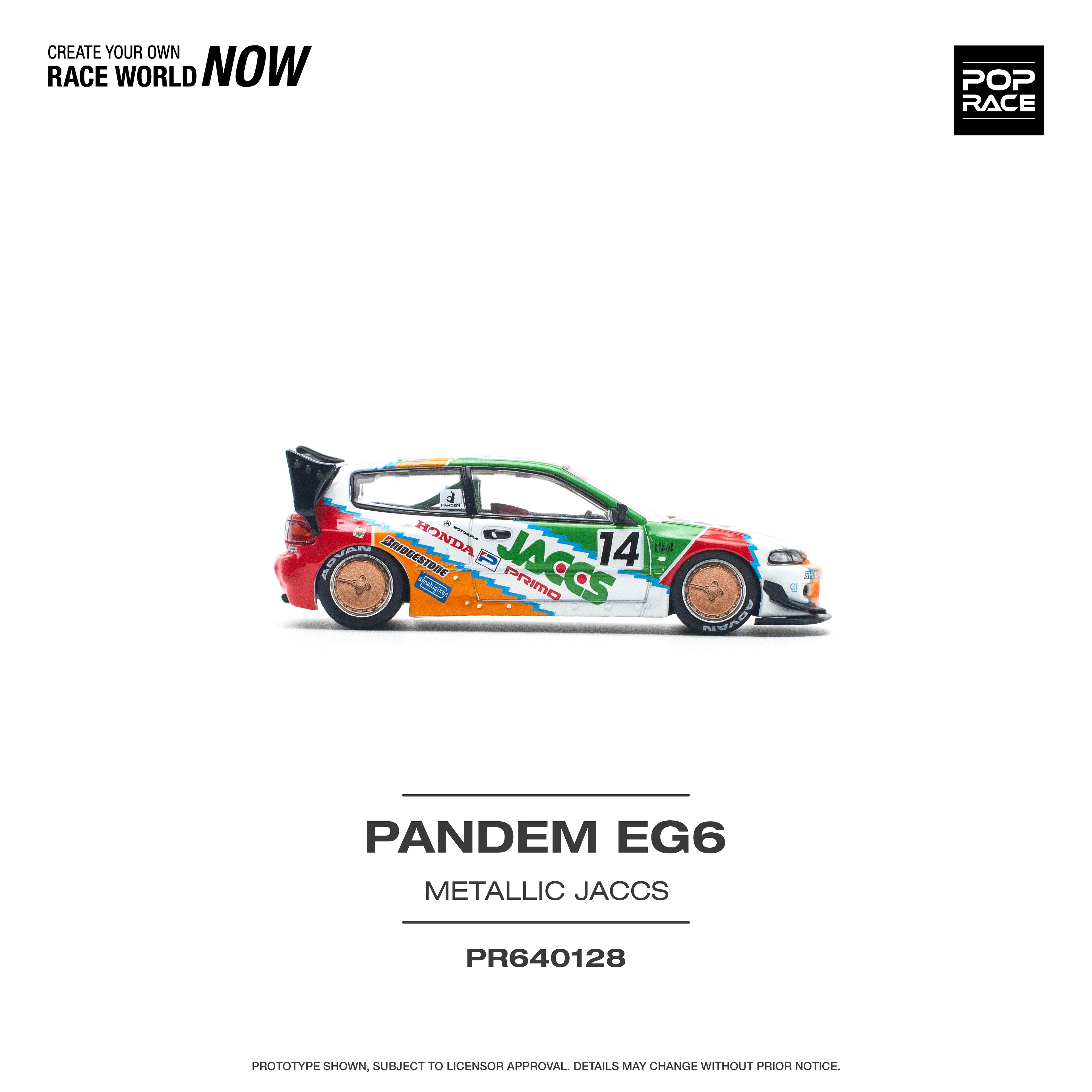 Pop Race 1/64 PANDEM CIVIC EG6 v1.5 JACCS PR640128 Diecast Scale Model