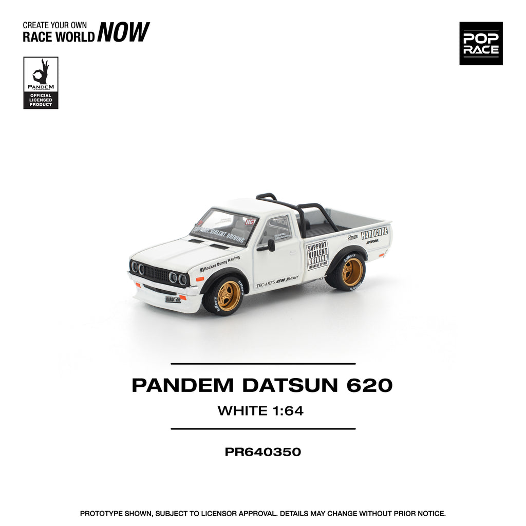 Pop Race 1/64 PANDEM Datsun 620 White PR640350 Diecast Scale Model