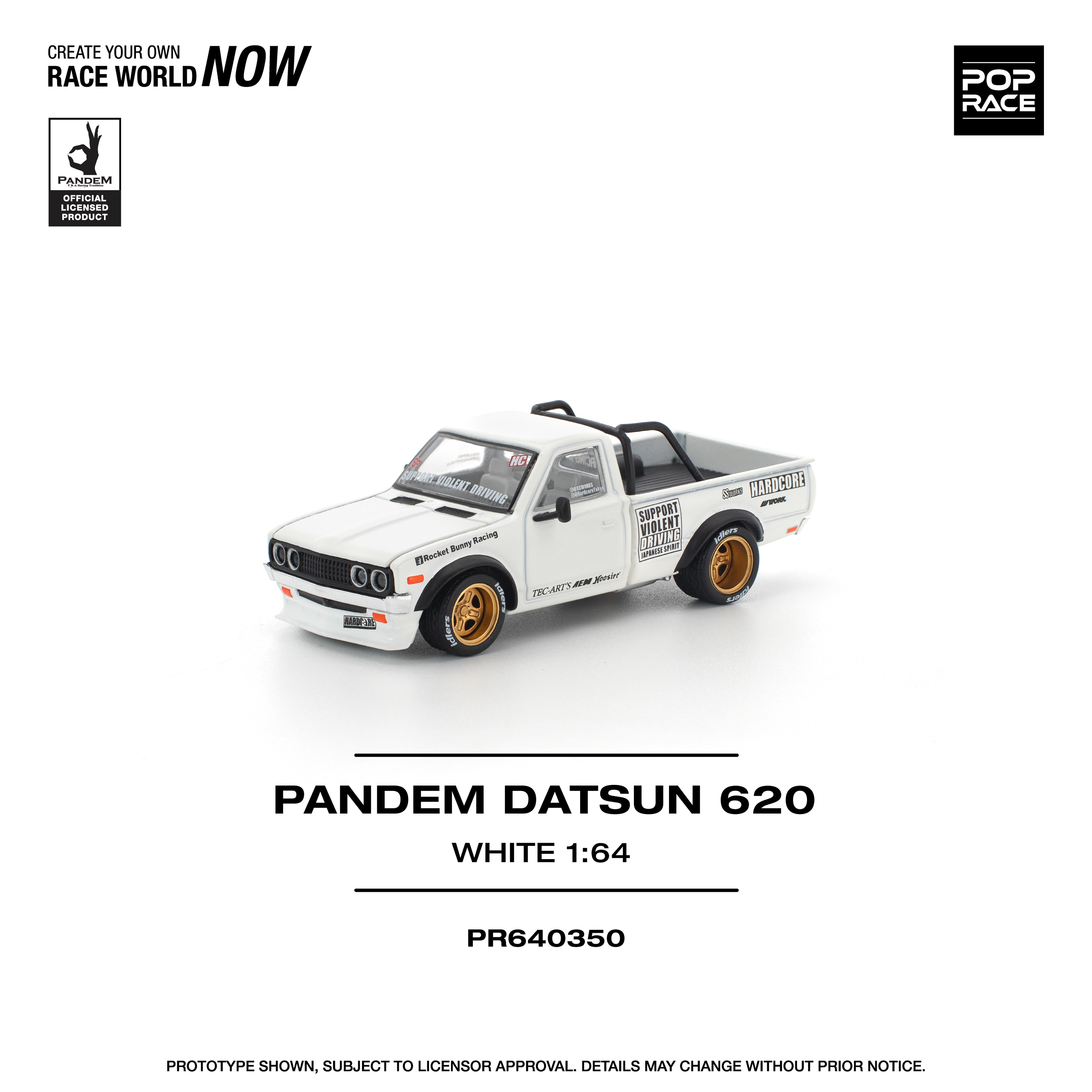 Pop Race 1/64 PANDEM Datsun 620 White PR640350 Diecast Scale Model