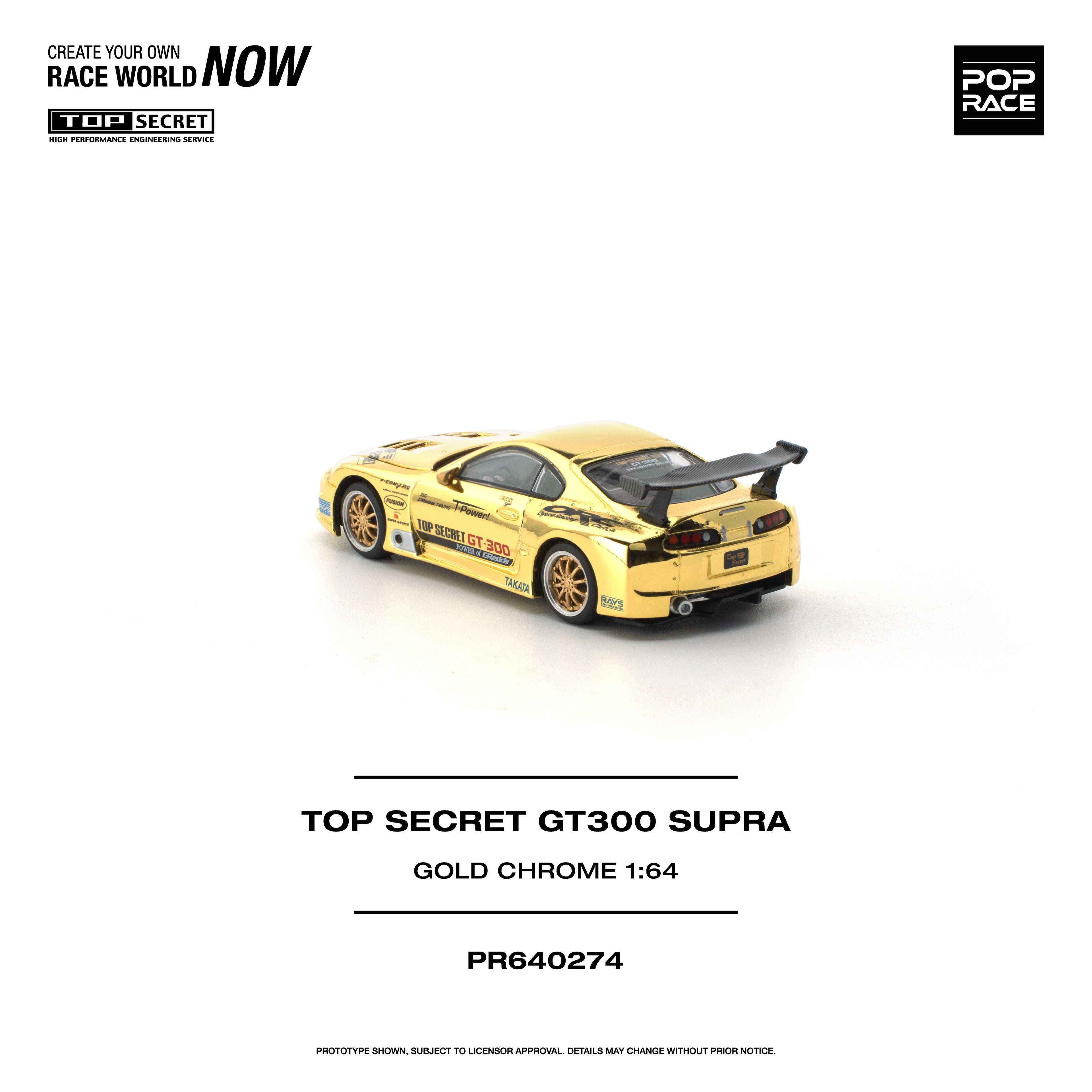 [PRE ORDER] Pop Race 1/64 Top Secret GT300 Supra Gold Chrome PR640274 Diecast Scale Model