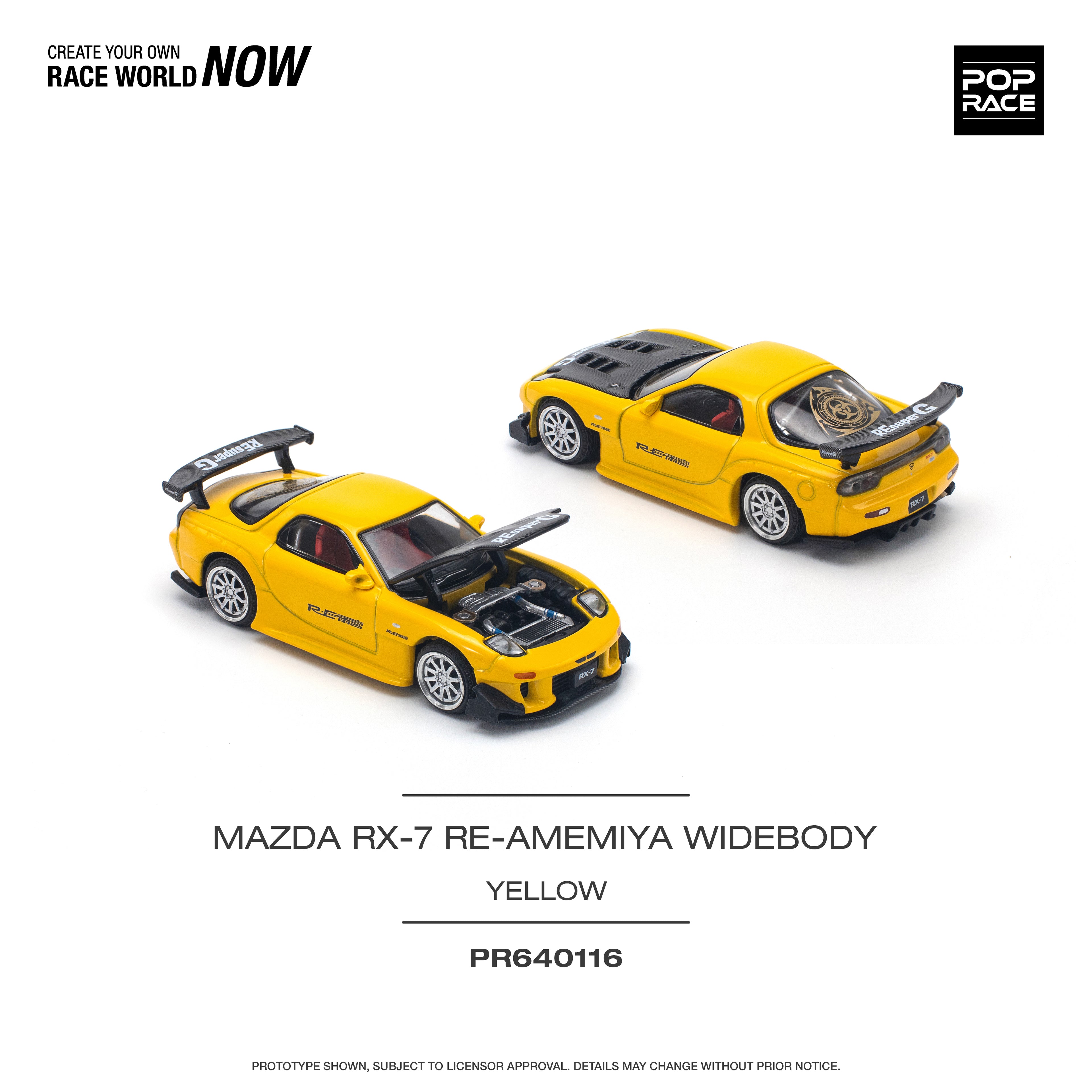 Pop Race 1/64 Mazda RX-7 RE Amemiya Yellow PR640116