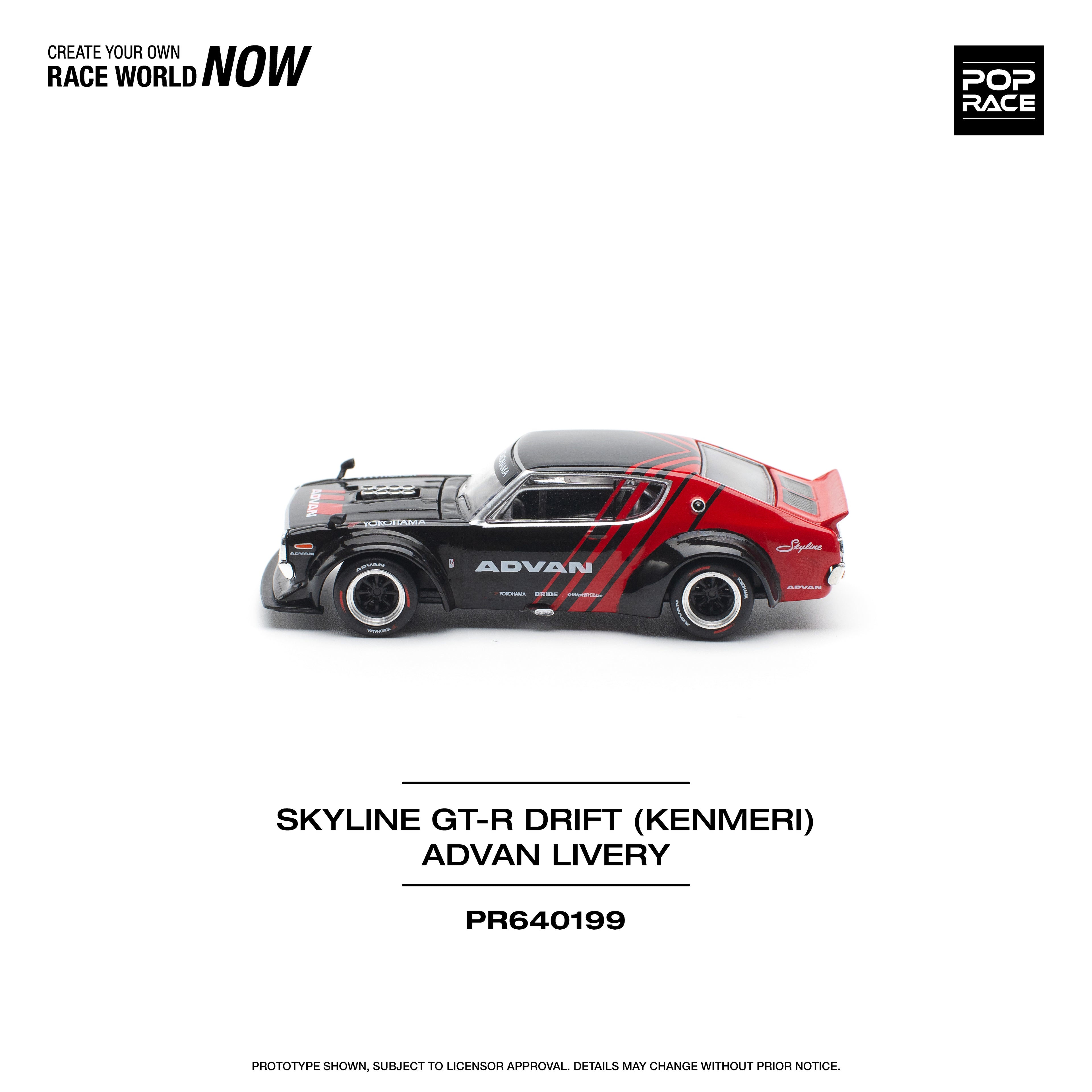 Pop Race 1/64 Skyline GT-R Drift (KENMERI) Advan Live PR640199 Diecast Scale Model