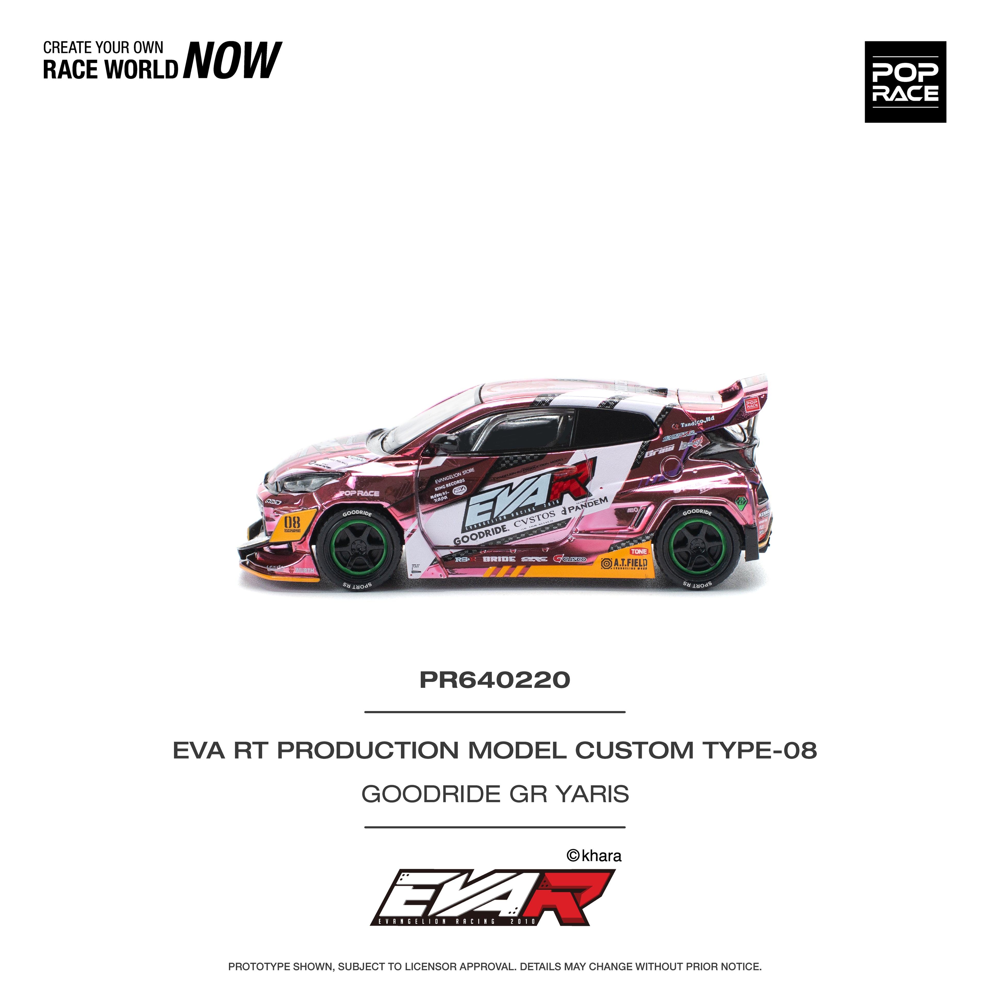Pop Race 1/64 EVA RT Production Model Custom Type-08 Goodride GR Yaris Pink PR640220 Diecast Scale Model