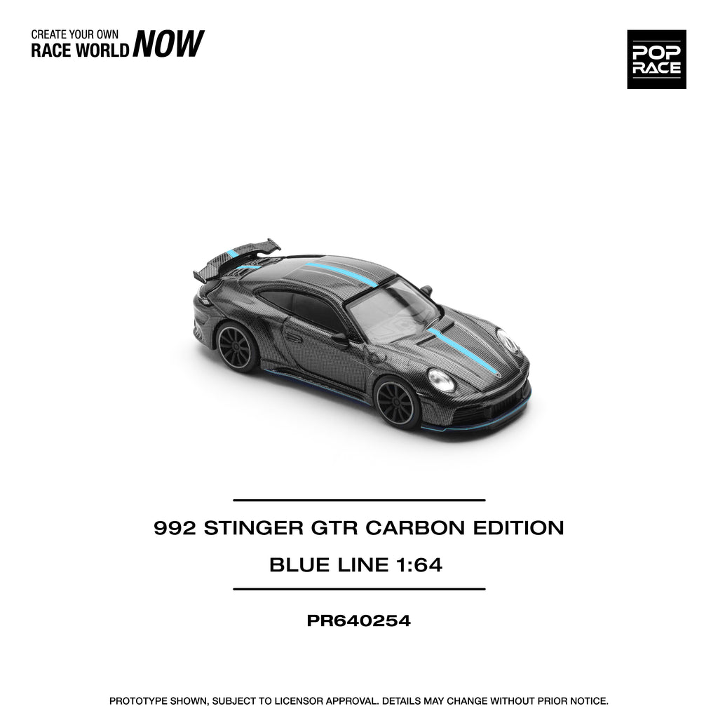 Pop Race 1/64 992 Stinger GTR Carbon Edition Blue Line PR640254 Diecast Scale Model