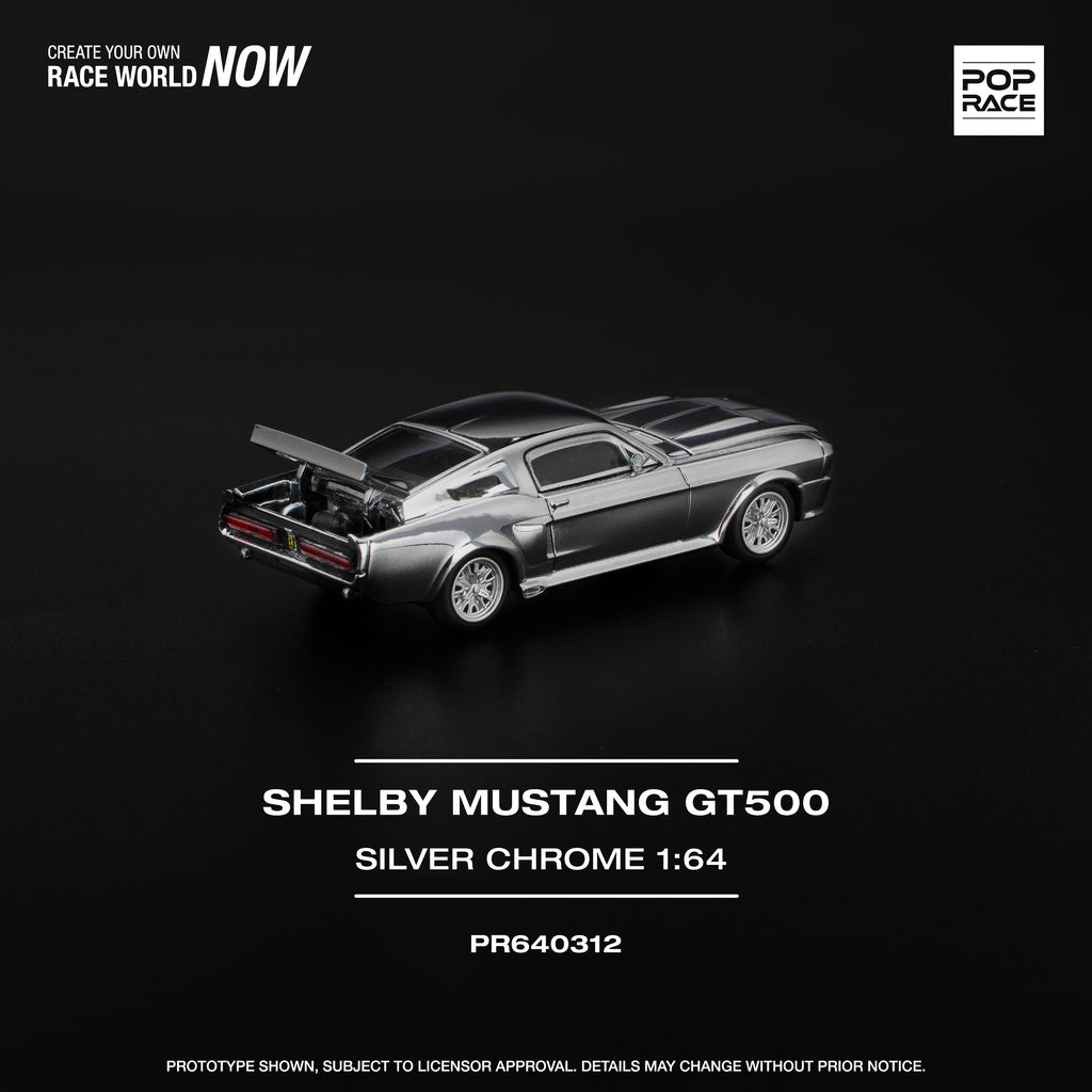 Pop Race 1/64 Shelby Mustang GT500 Silver Chrome PR640312 Diecast Scale Model