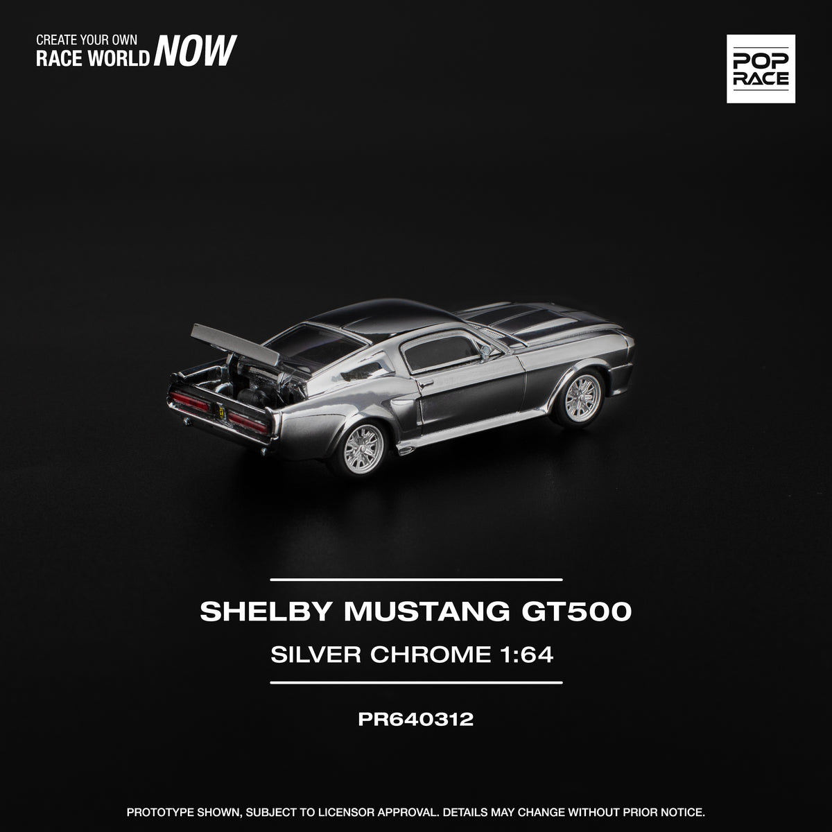 Pop Race 1/64 Shelby Mustang GT500 Silver Chrome PR640312 Diecast Scale Model