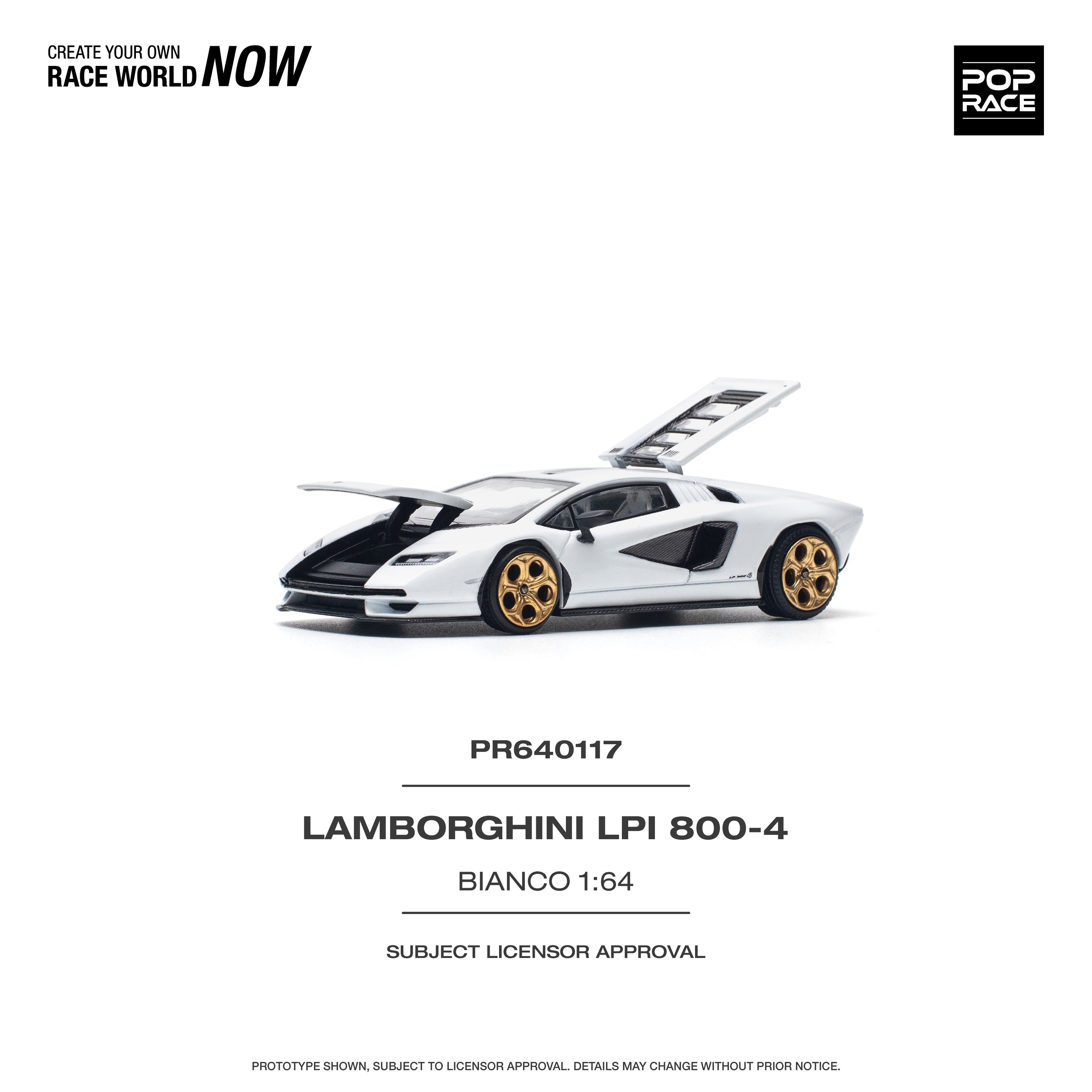 Pop Race 1/64 Lamborghini Countach LPI 800-4 Bianco PR640117 Diecast Scale Model