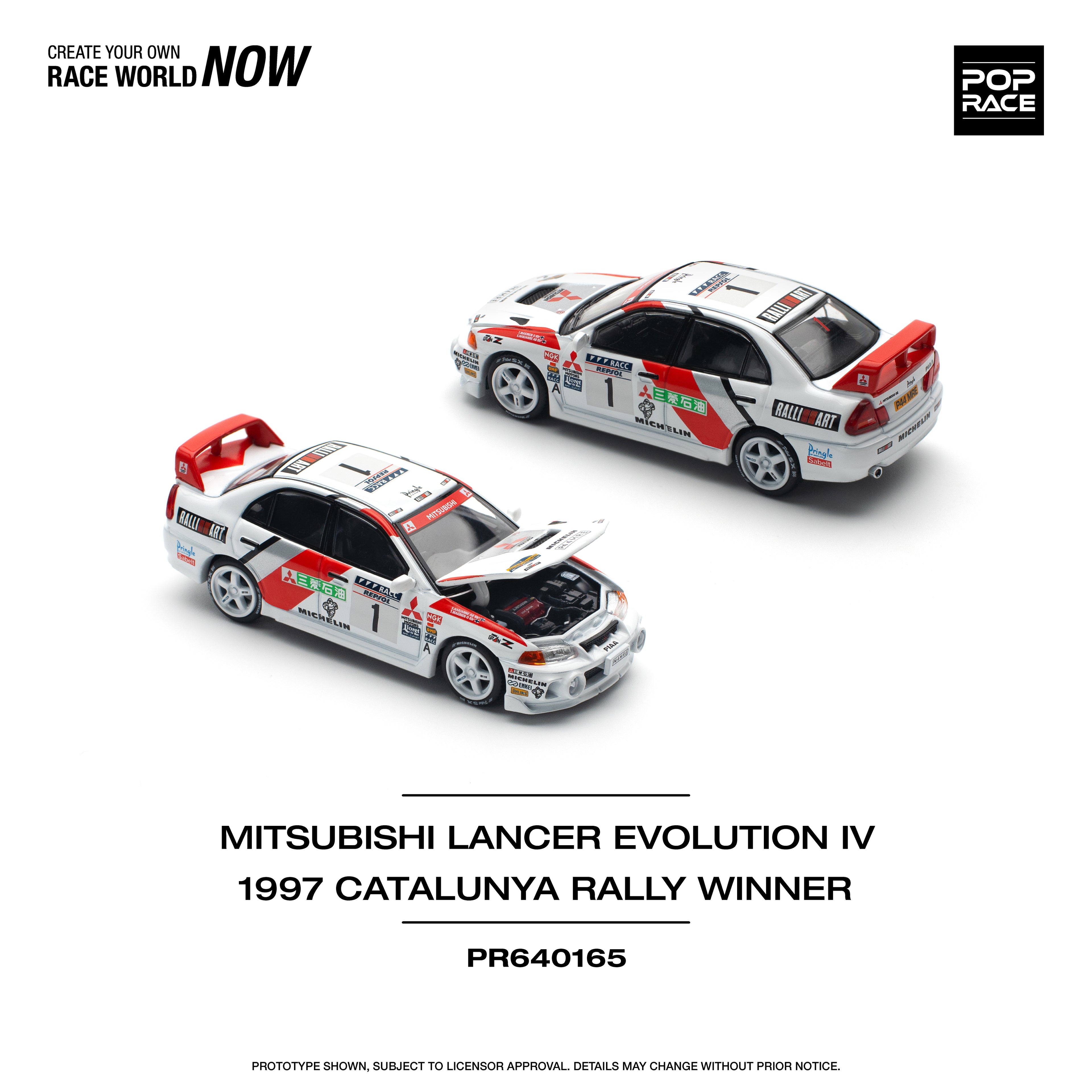 Pop Race 1/64 Mitsubishi Lancer Evolution IV Winner Rally De Catalunya 1997 PR640165 Diecast Scale