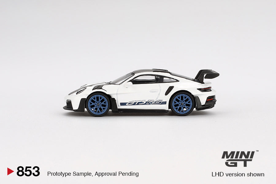 [PRE ORDER] Mini GT 1/64 Porsche 911 (992) GT3 RS Weissach Package White with Indigo Blue MGT00853 Diecast Scale Model