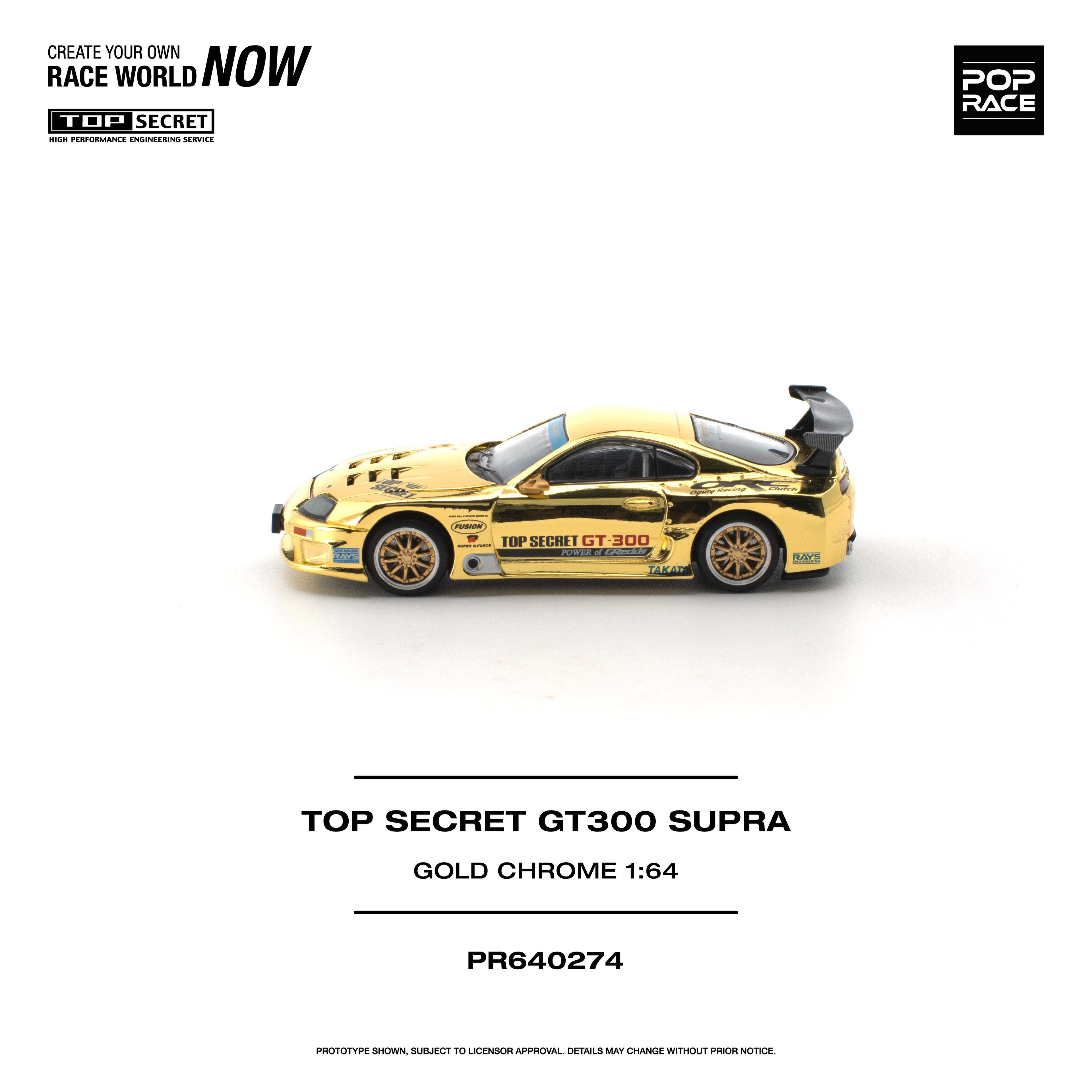 [PRE ORDER] Pop Race 1/64 Top Secret GT300 Supra Gold Chrome PR640274 Diecast Scale Model