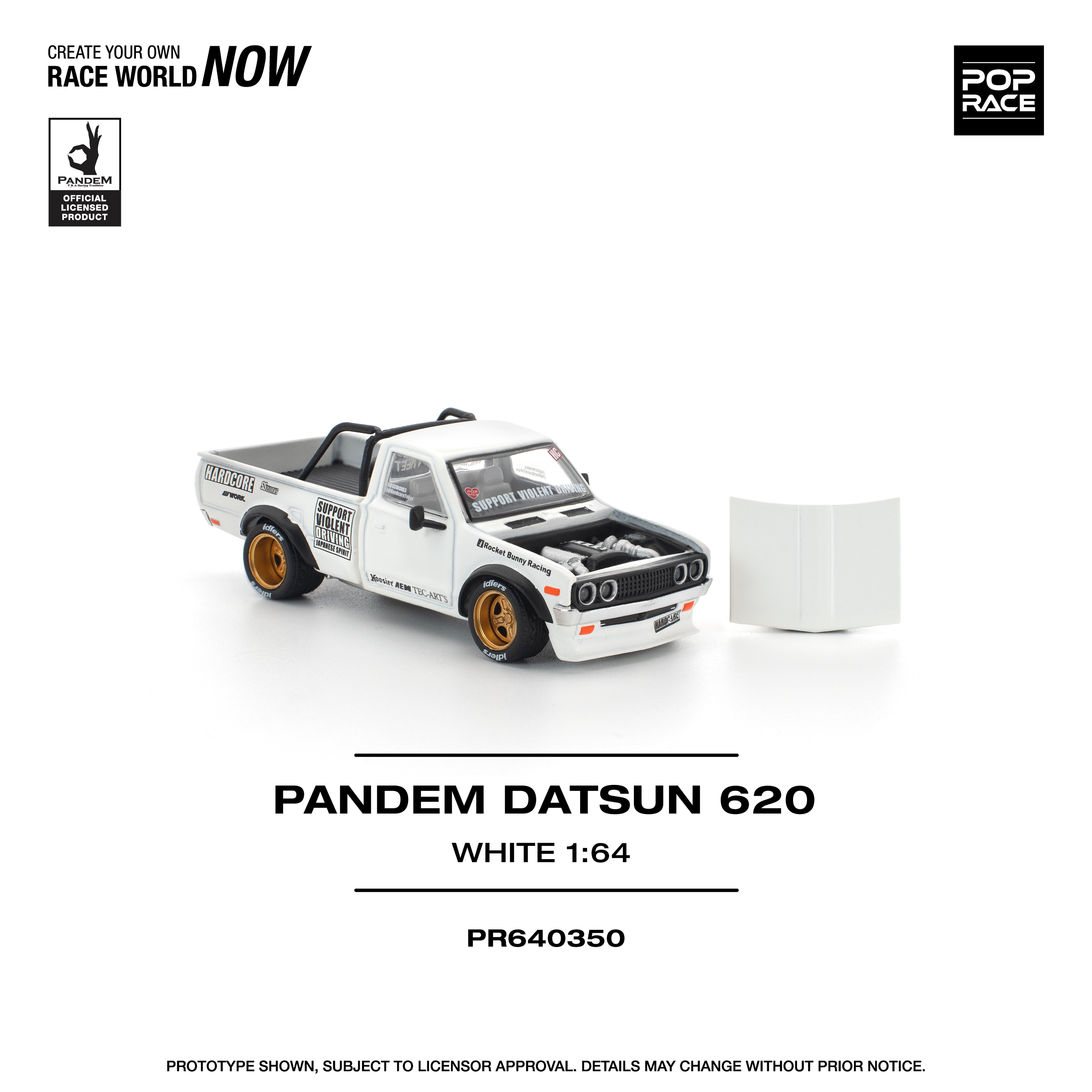 Pop Race 1/64 PANDEM Datsun 620 White PR640350 Diecast Scale Model