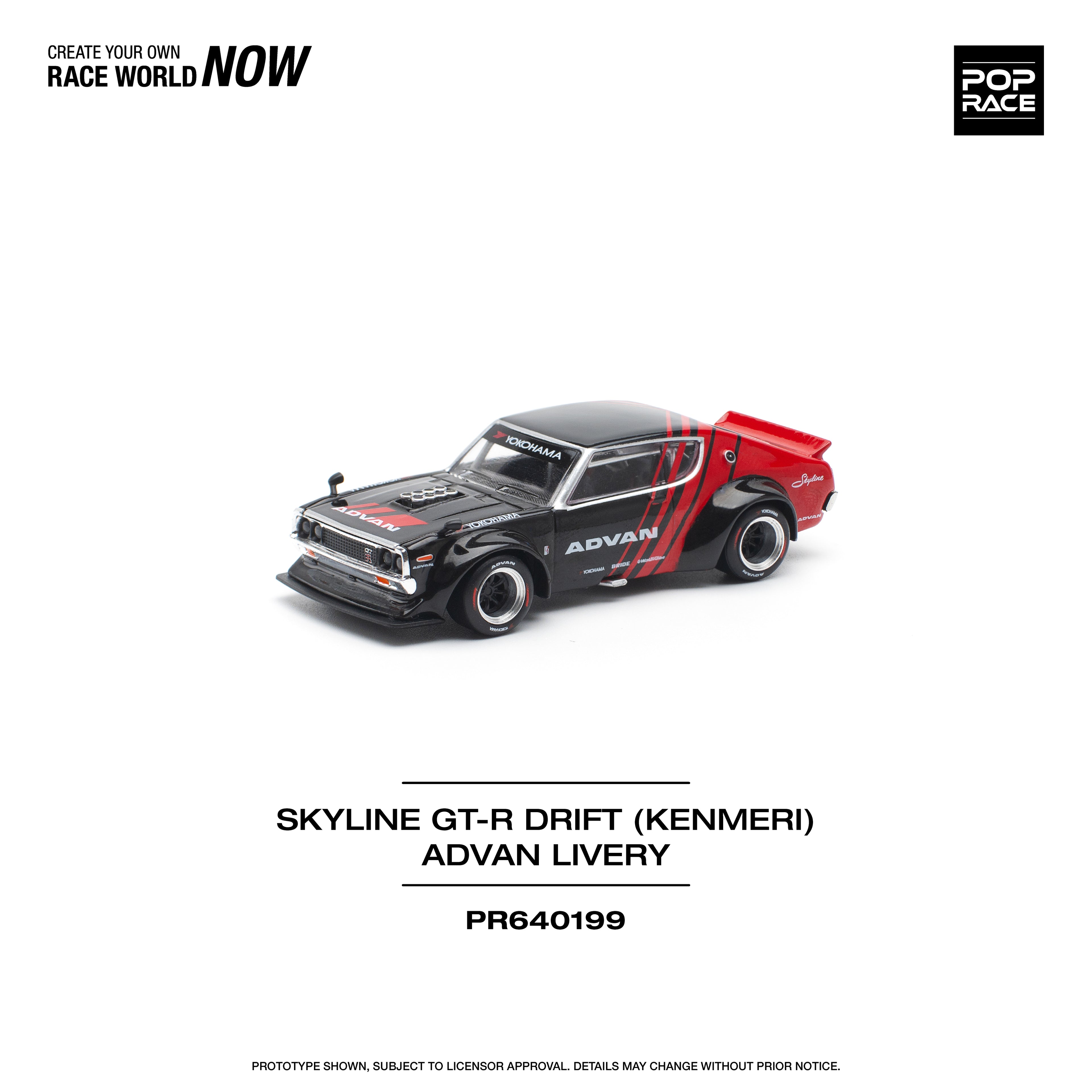 Pop Race 1/64 Skyline GT-R Drift (KENMERI) Advan Live PR640199 Diecast Scale Model