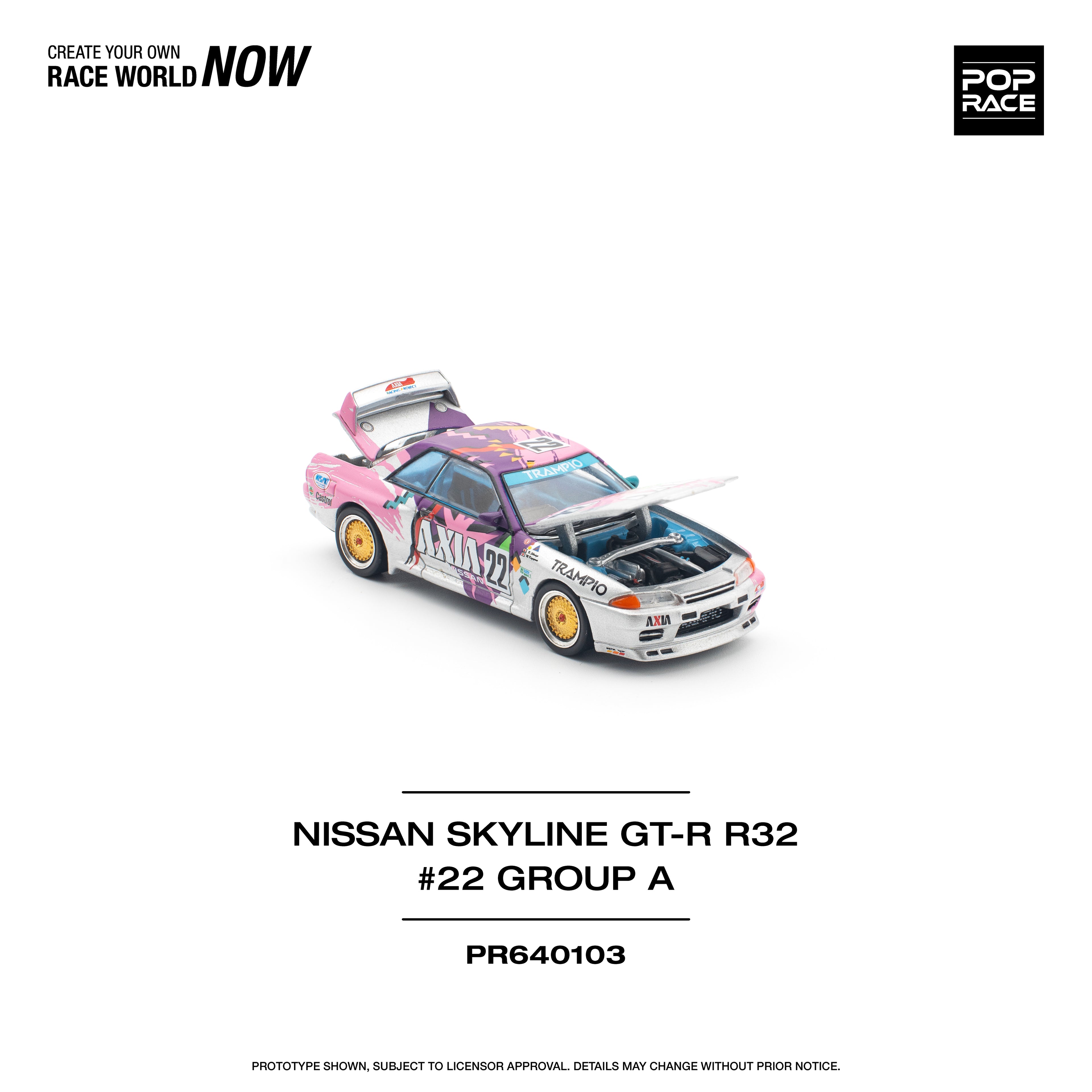 Pop Race 1/64 Nissan Skyline GT-R R32 #22 Group A PR640103 Diecast Scale Model