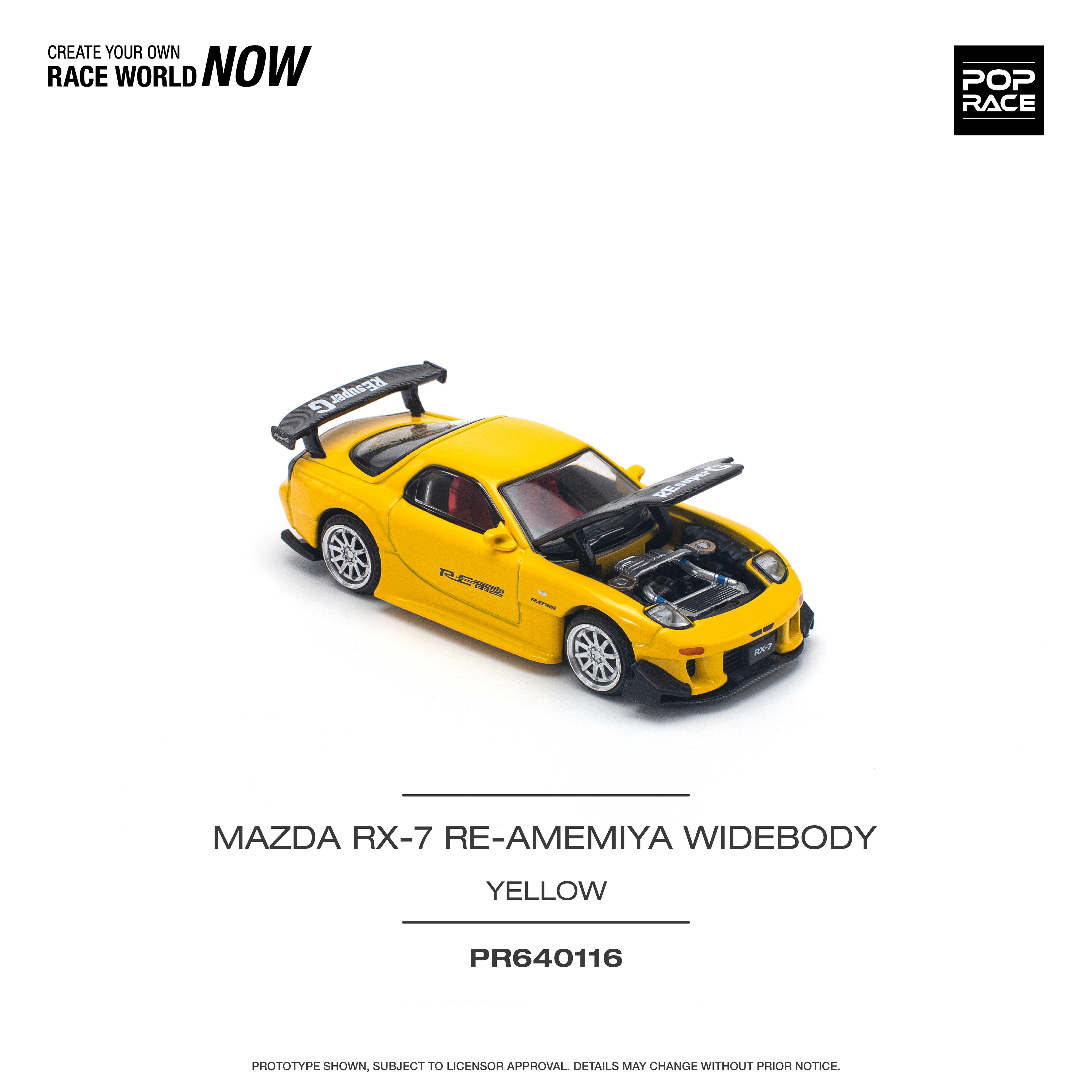 Pop Race 1/64 Mazda RX-7 RE Amemiya Yellow PR640116